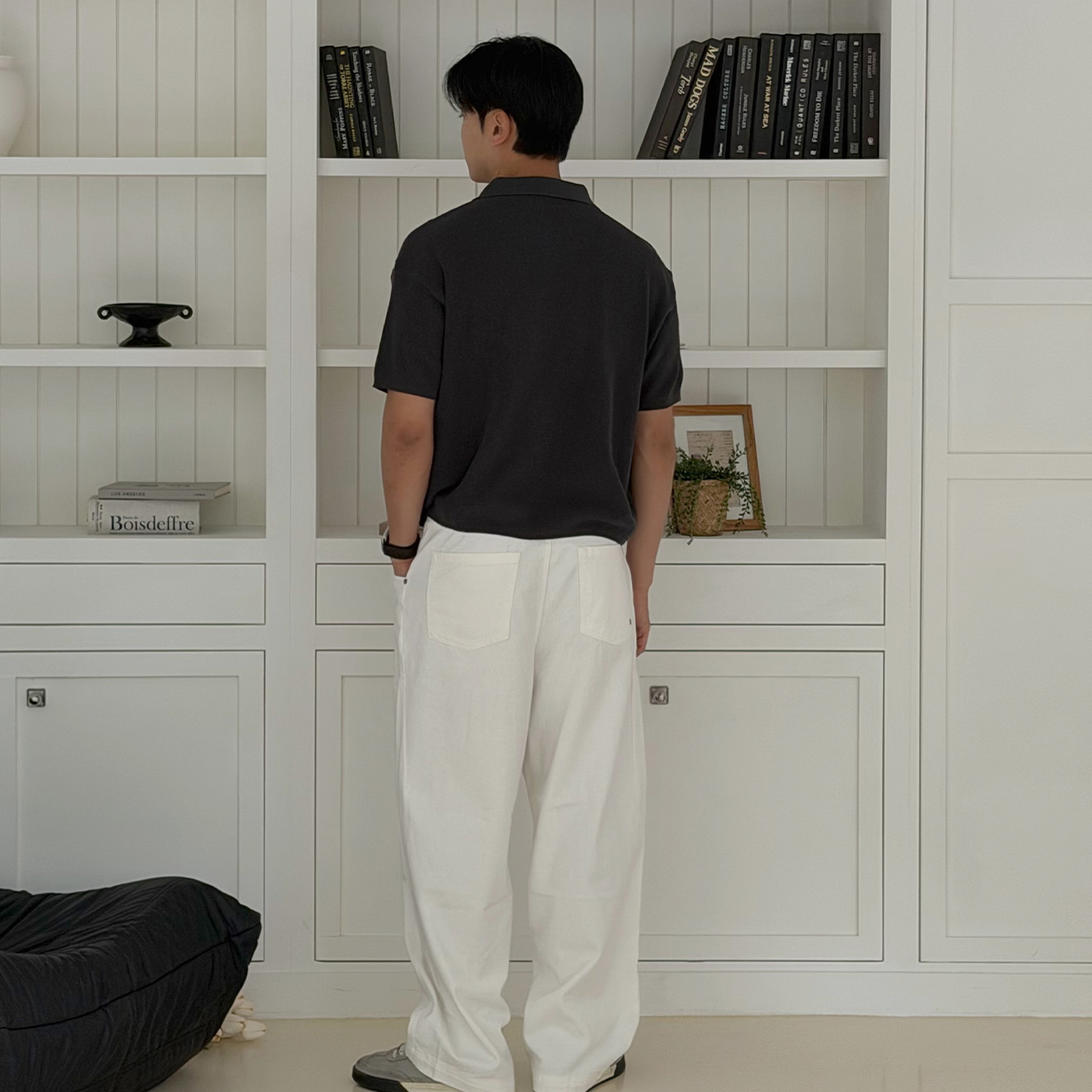 니티드 아웃스트링 커브드 코튼 벌룬 팬츠 화이트(Knitted Outstring Curved Cotton Balloon Pants White) - 3