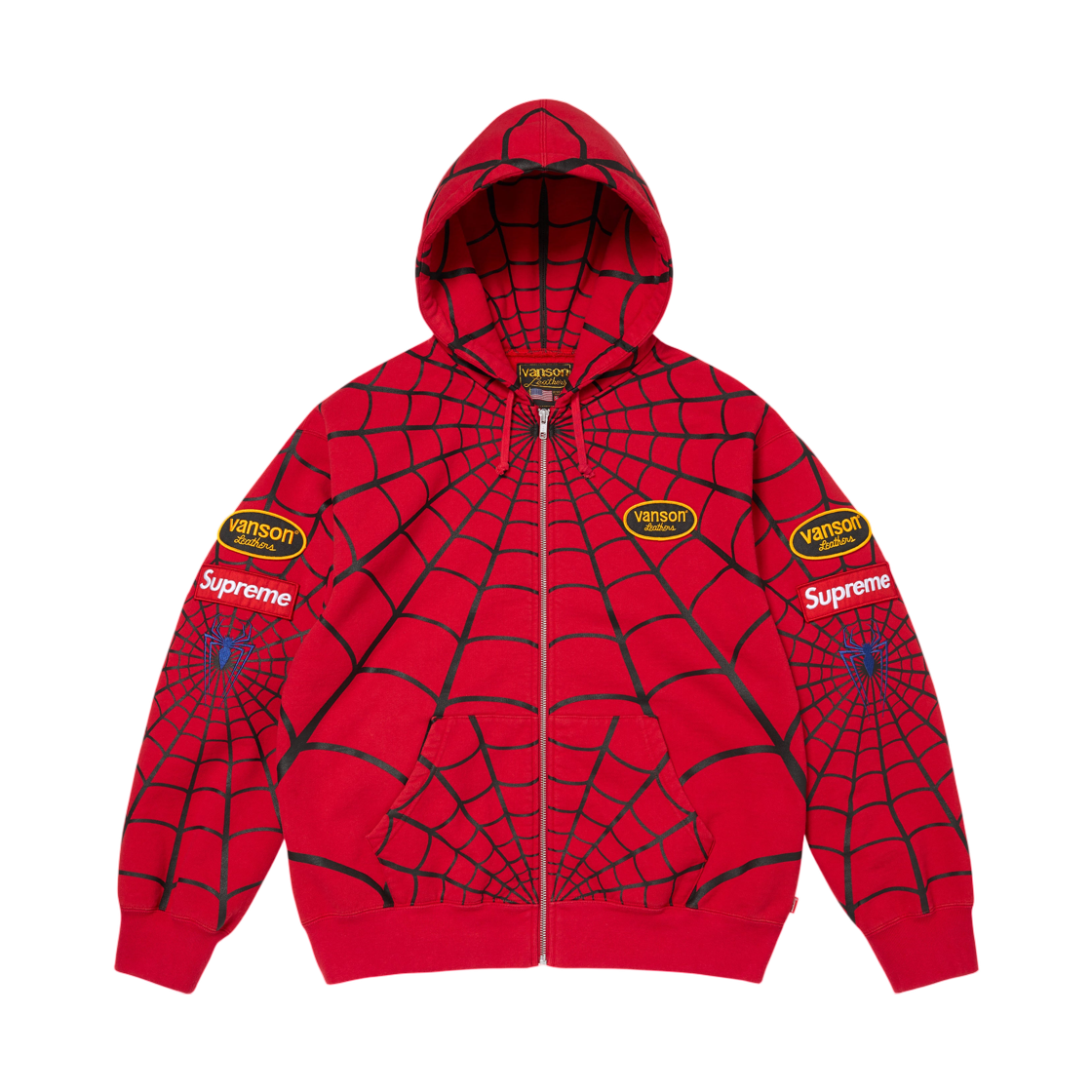 슈프림 x 밴슨 레더 스파이더맨 집업 후드 스웨트셔츠 레드 - 26SS(Supreme x Vanson Leathers Spider-Man Zip Up Hooded Sweatshirt Red - 26SS)