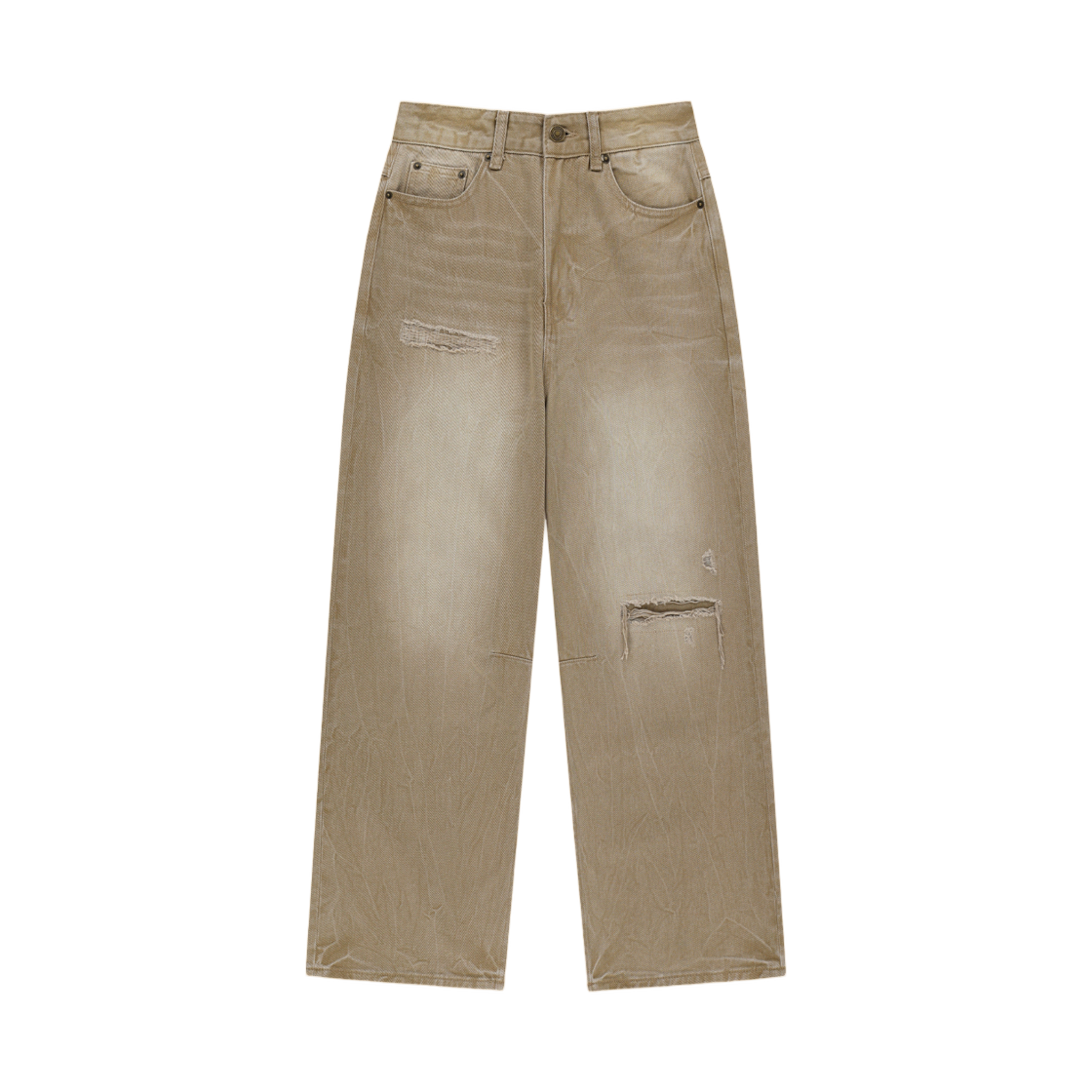 (W) 마뗑킴 백 로고 워시드 데님 팬츠 베이지((W) Matin Kim Back Logo Washed Denim Pants In Beige)