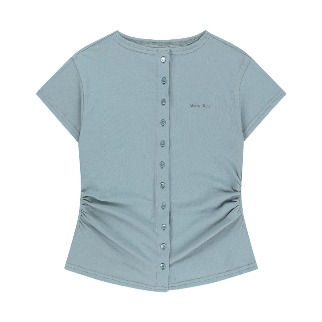 MK2634TS012MLB (W) Matin Kim Side Shirring Button Top In Light Blue