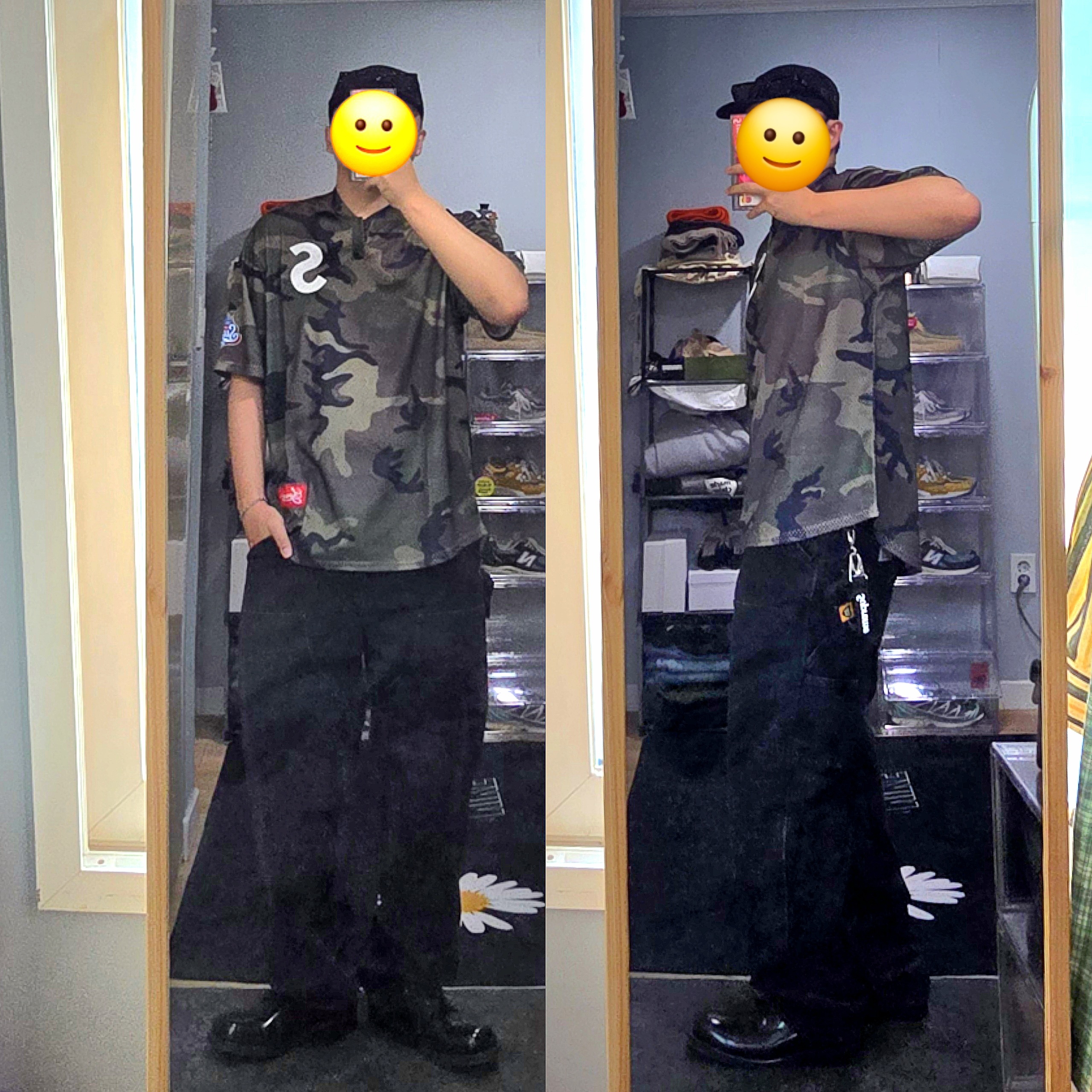 Carhartt WIP Smith Denim Double Knee Pants Black Stone Washed, Human Made Military Card Case Black 착용 스타일