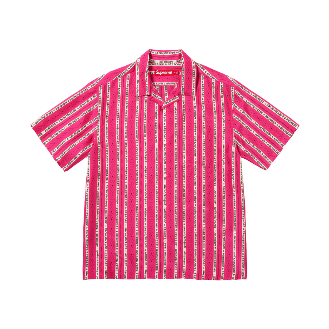 슈프림 올드 잉글리쉬 스트라이프 실크 숏슬리브 셔츠 마젠타 - 26SS(Supreme Old English Stripe Silk S/S Shirt Magenta - 26SS) - 1