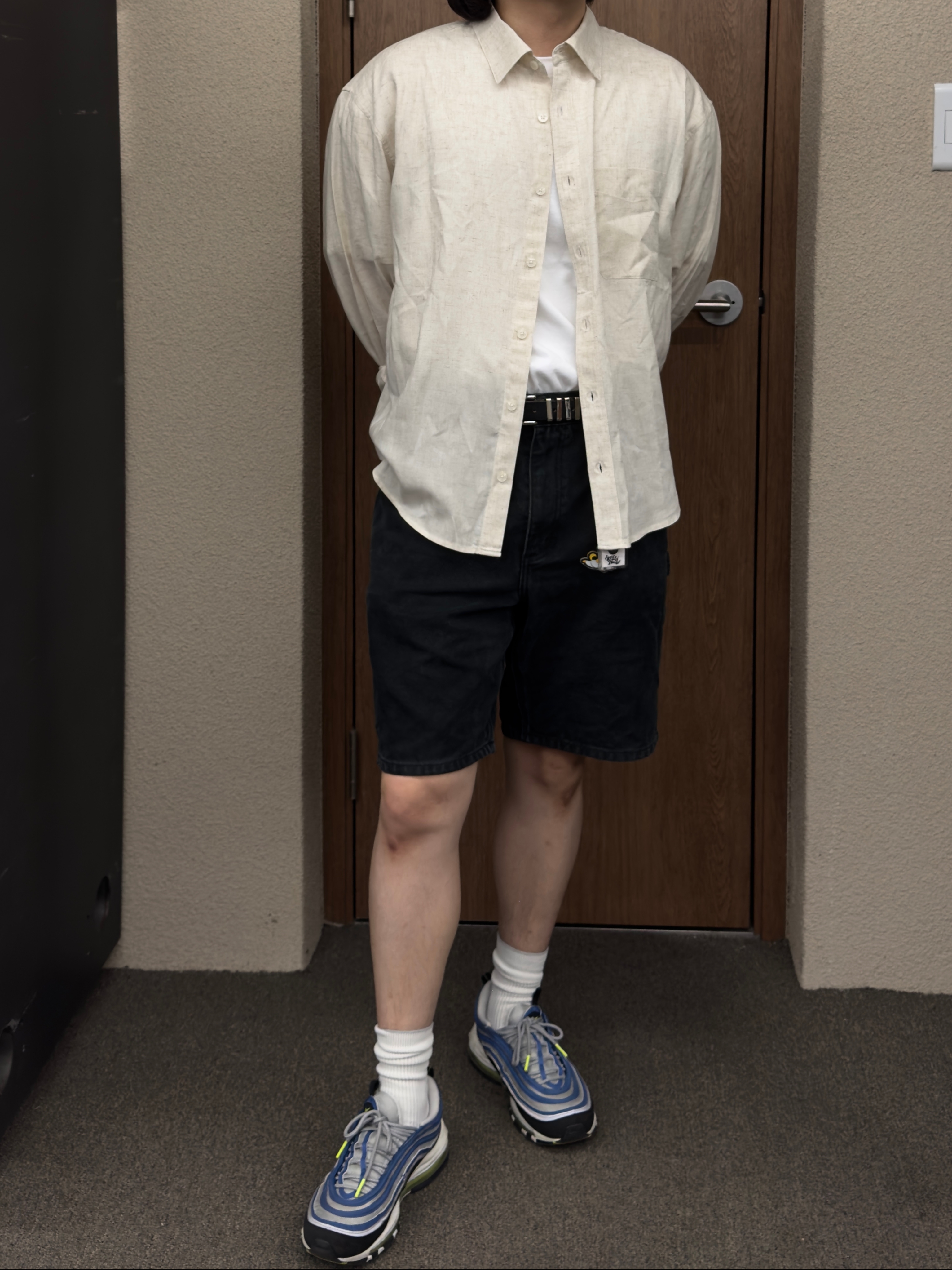 Knitted Linen Crop Shirts Linen, Knitted Linen Crop Shirts Navy 착용 스타일 - 1