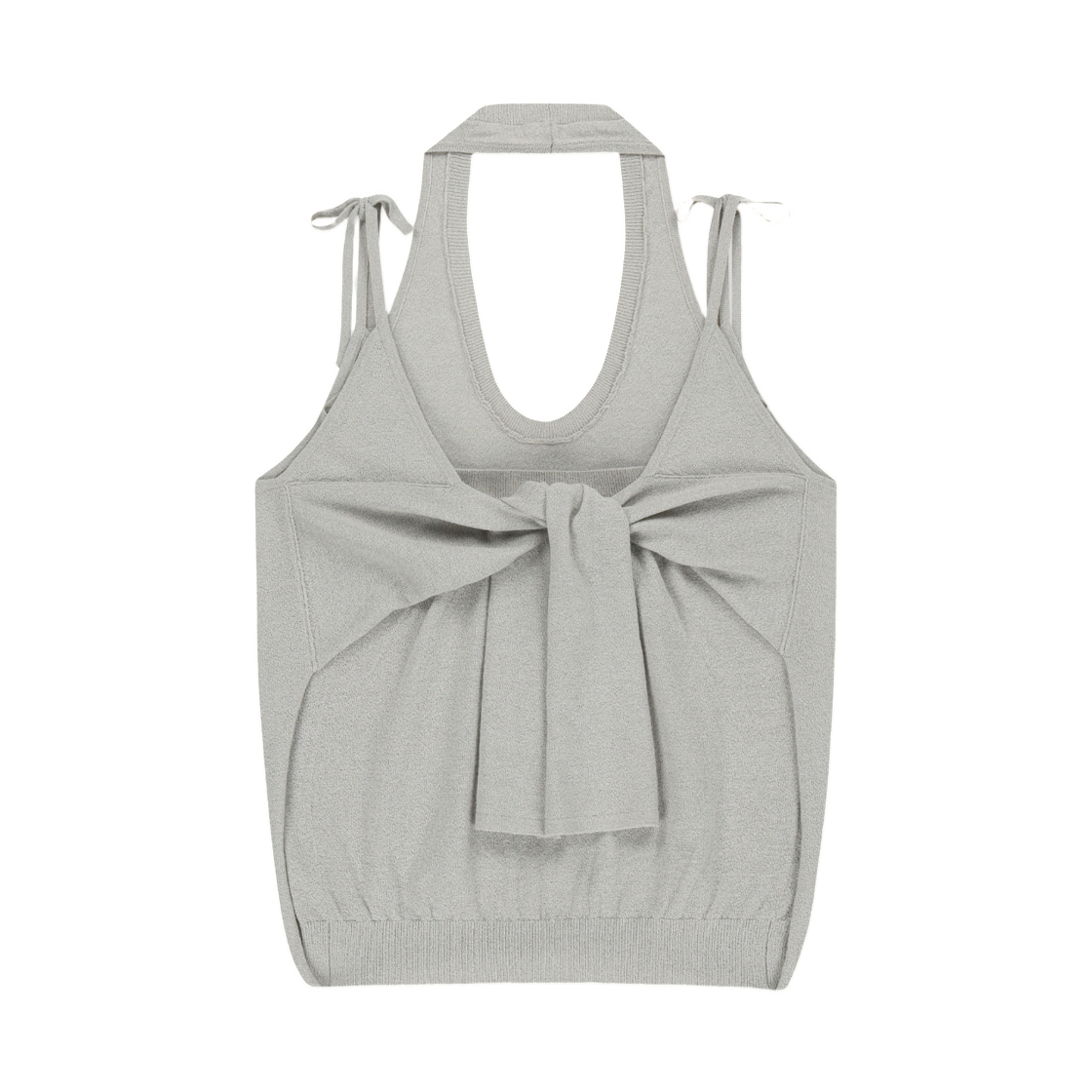 (W) 마뗑킴 레이어드 타이 홀터 넥 니트 탑 라이트 그레이((W) Matin Kim Layered Tie Halter Neck Knit Top In Light Grey) - 2