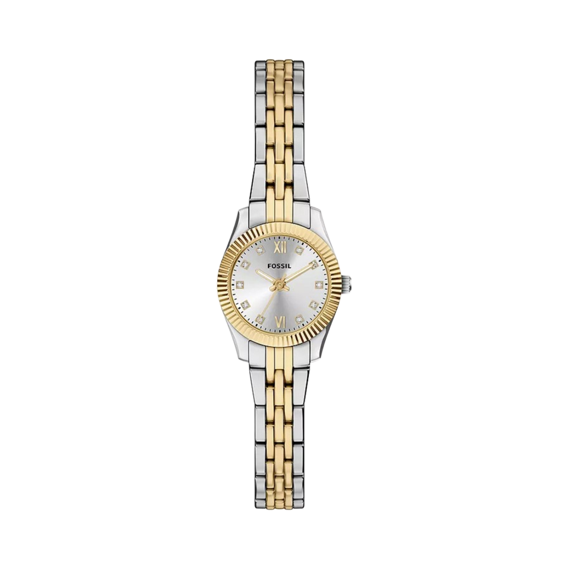 (W) 파슬 스칼렛 미니 쿼츠 쓰리핸드 20mm 투톤 스테인리스 스틸 실버 골드((W) Fossil Scarlette Mini Quartz Three-Hand 20mm Two-Tone Stainless Steel Silver Gold) - 1