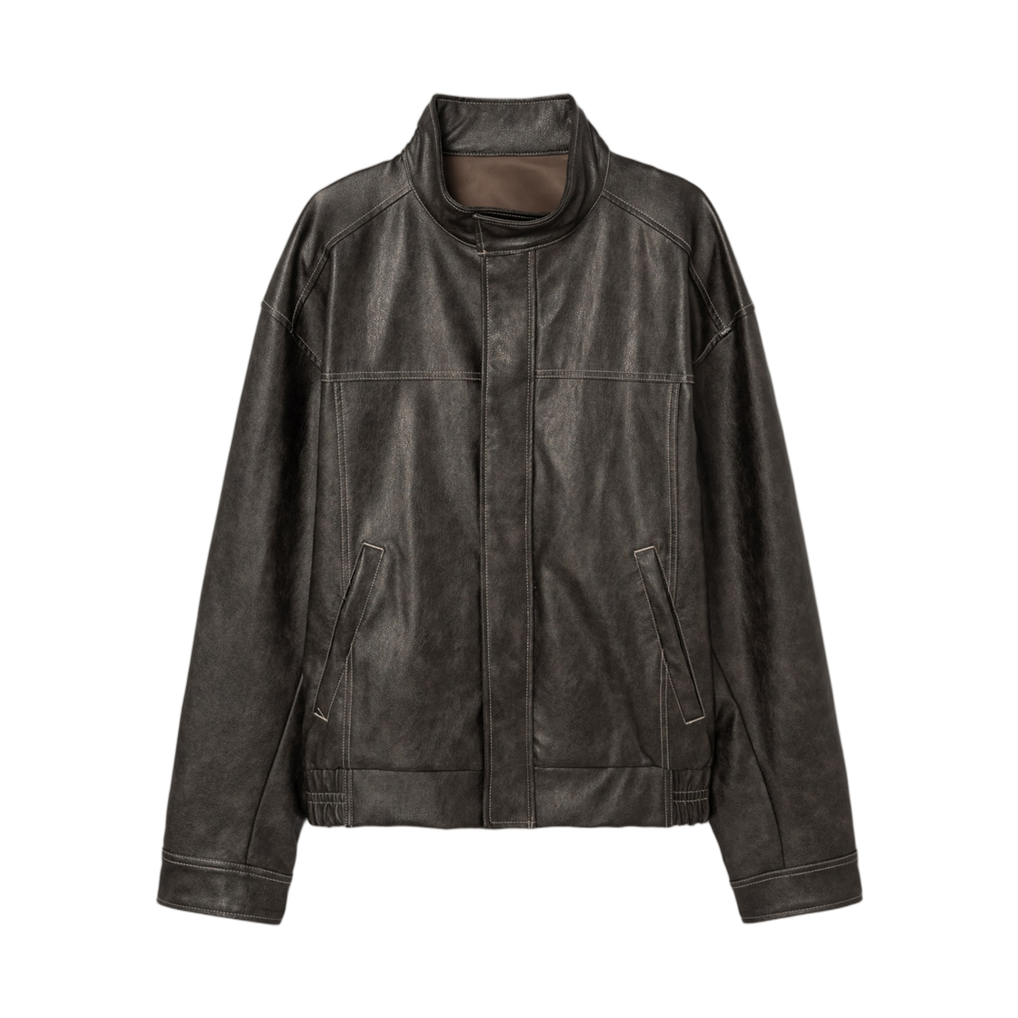 에잇세컨즈 페이크 레더 탑 스티치 점퍼 브라운(8seconds Fake Leather Top Stitch Jumper Brown) - 1