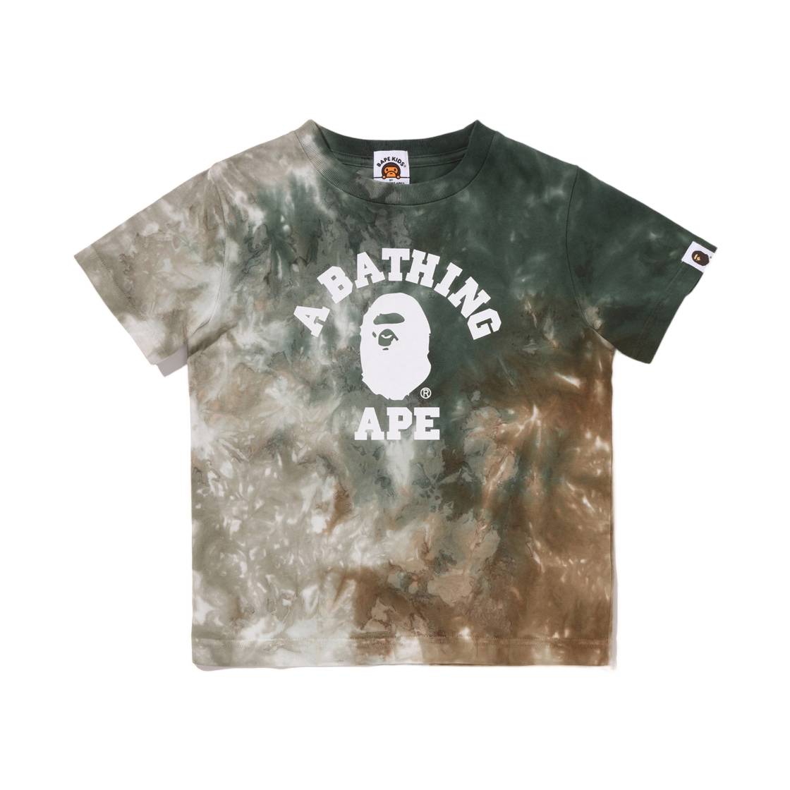 (키즈) 베이프 타이 다이드 컬리지 티셔츠 올리브드랩((Kids) BAPE Tie Dyed College T-Shirt Olivedrab) - 1