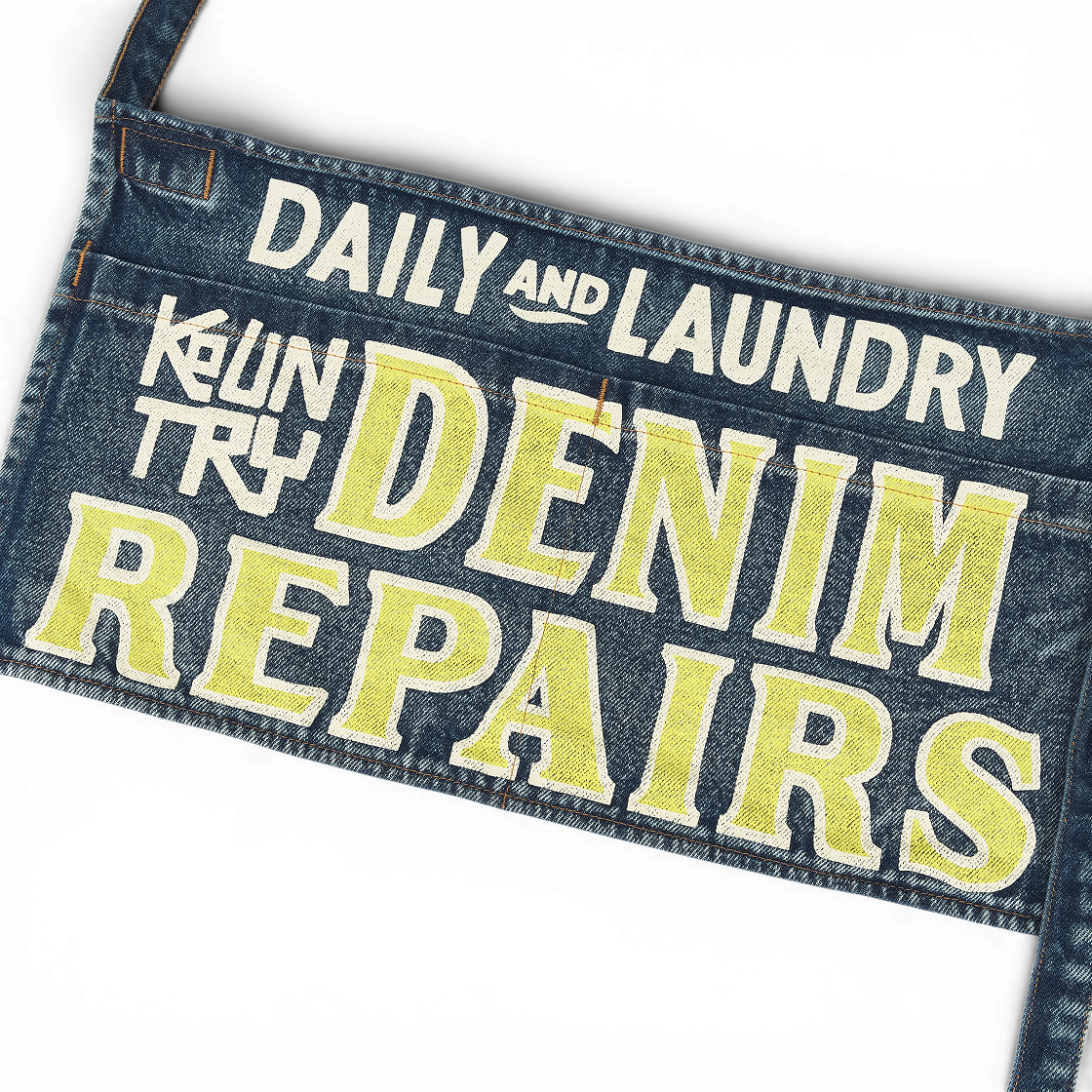 캐피탈 13온즈 데님 데미지 데님 리페어pt 숏 애드 앞치마 옐로우 (프로세싱)(Kapital 13 oz. Denim Damaged Denim Repairspt Short Ad Apron Yellow (Processing)) - 3