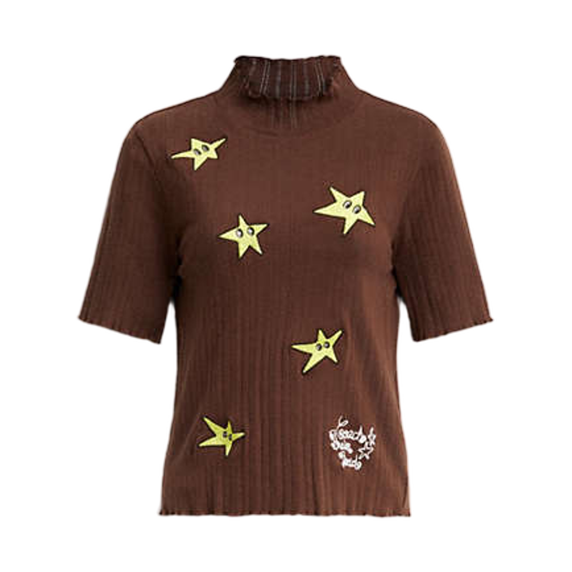 (W) 코치 x 브레인 데드 그래픽 포인텔 모크넥 탑 브라운((W) Coach x Brain Dead Graphic Pointelle Mockneck Top Brown)
