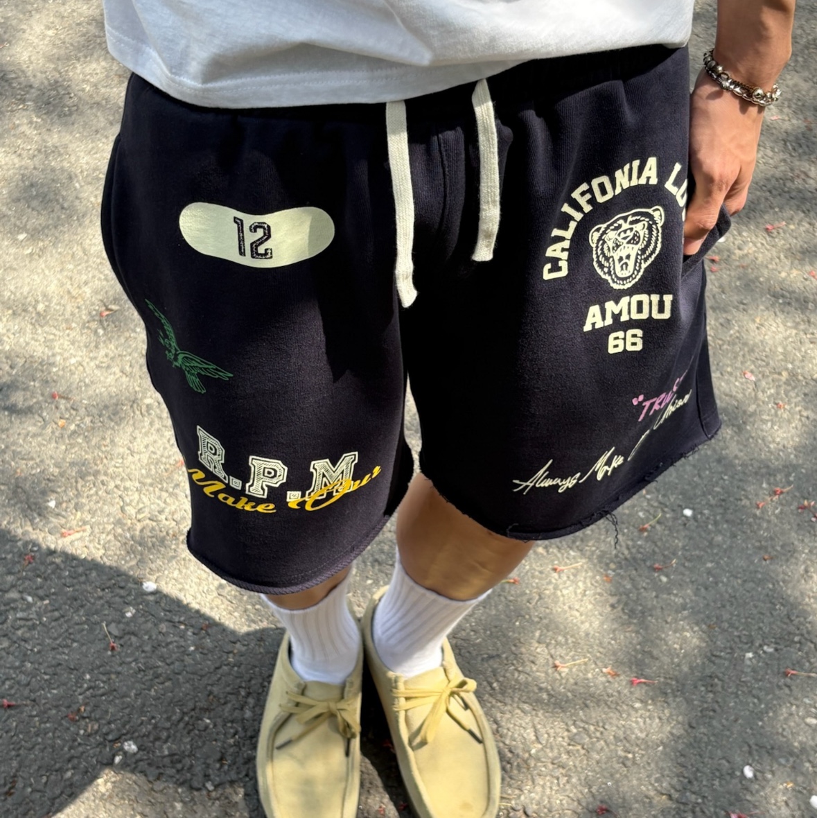 [KREAM 단독] AMOU Cali Shorts Navy 착용 스타일 - 1