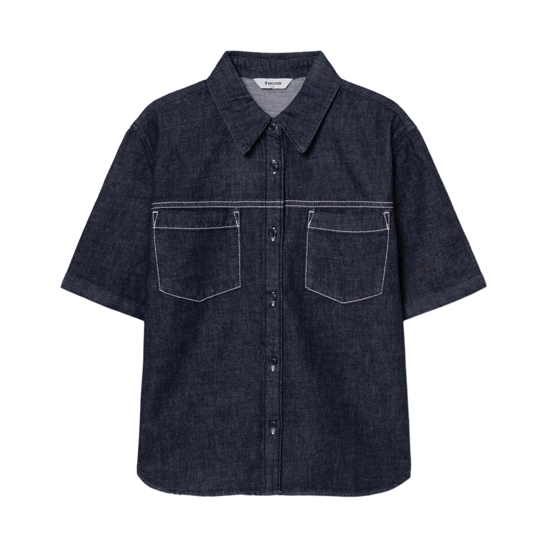 (W) 에잇세컨즈 데님 숏슬리브 셔츠 네이비((W) 8seconds Denim Short Sleeve Shirt Navy) - 1