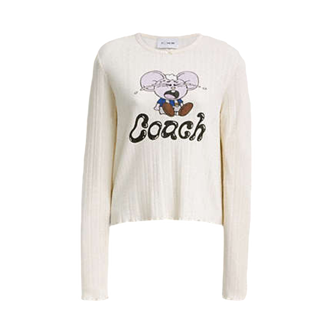 (W) 코치 x 브레인 데드 카치 마우스 그래픽 롱슬리브 포인텔 탑 크림((W) Coach x Brain Dead Kachi Mouse Graphic Long Sleeve Pointelle Top Cream) - 1