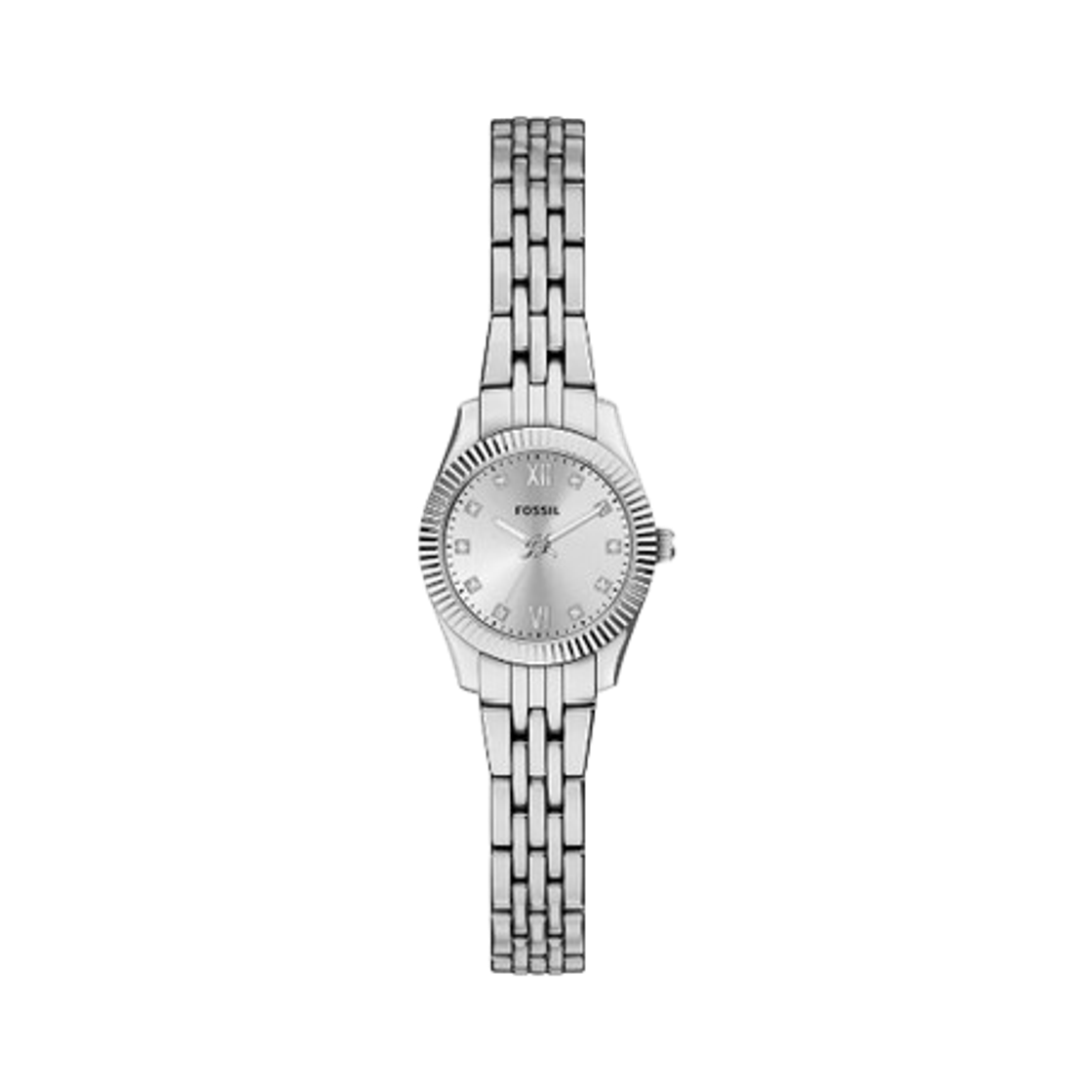 (W) 파슬 스칼렛 미니 쿼츠 쓰리핸드 20mm 스테인리스 스틸 실버((W) Fossil Scarlette Mini Quartz Three-Hand 20mm Stainless Steel Silver)