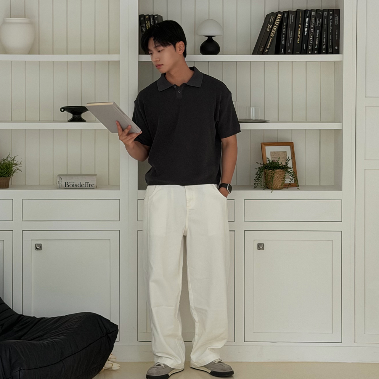 니티드 아웃스트링 커브드 코튼 벌룬 팬츠 화이트(Knitted Outstring Curved Cotton Balloon Pants White) - 2