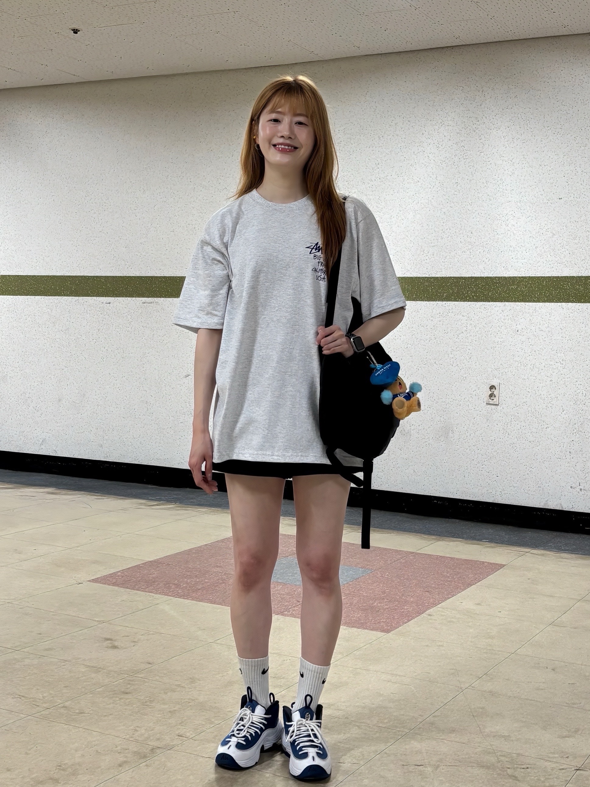 Stussy Big Love T-Shirt Ash Heather, Nike Air Penny II Atlantic Blue 착용 스타일 - 5