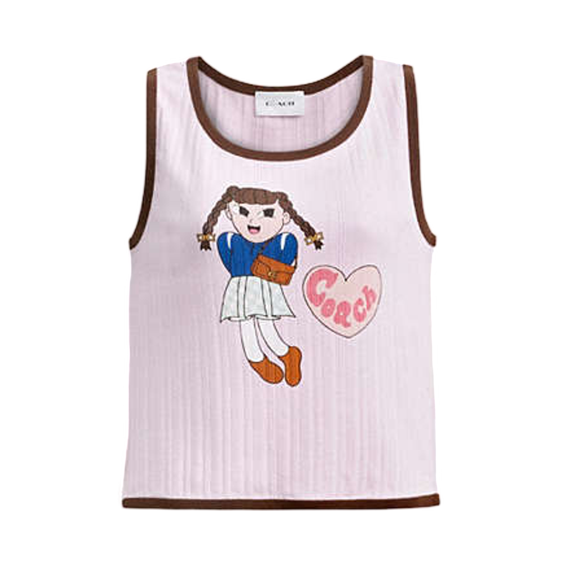 (W) 코치 x 브레인 데드 그래픽 포인텔 탱크 탑 핑크((W) Coach x Brain Dead Graphic Pointelle Tank Top Pink)