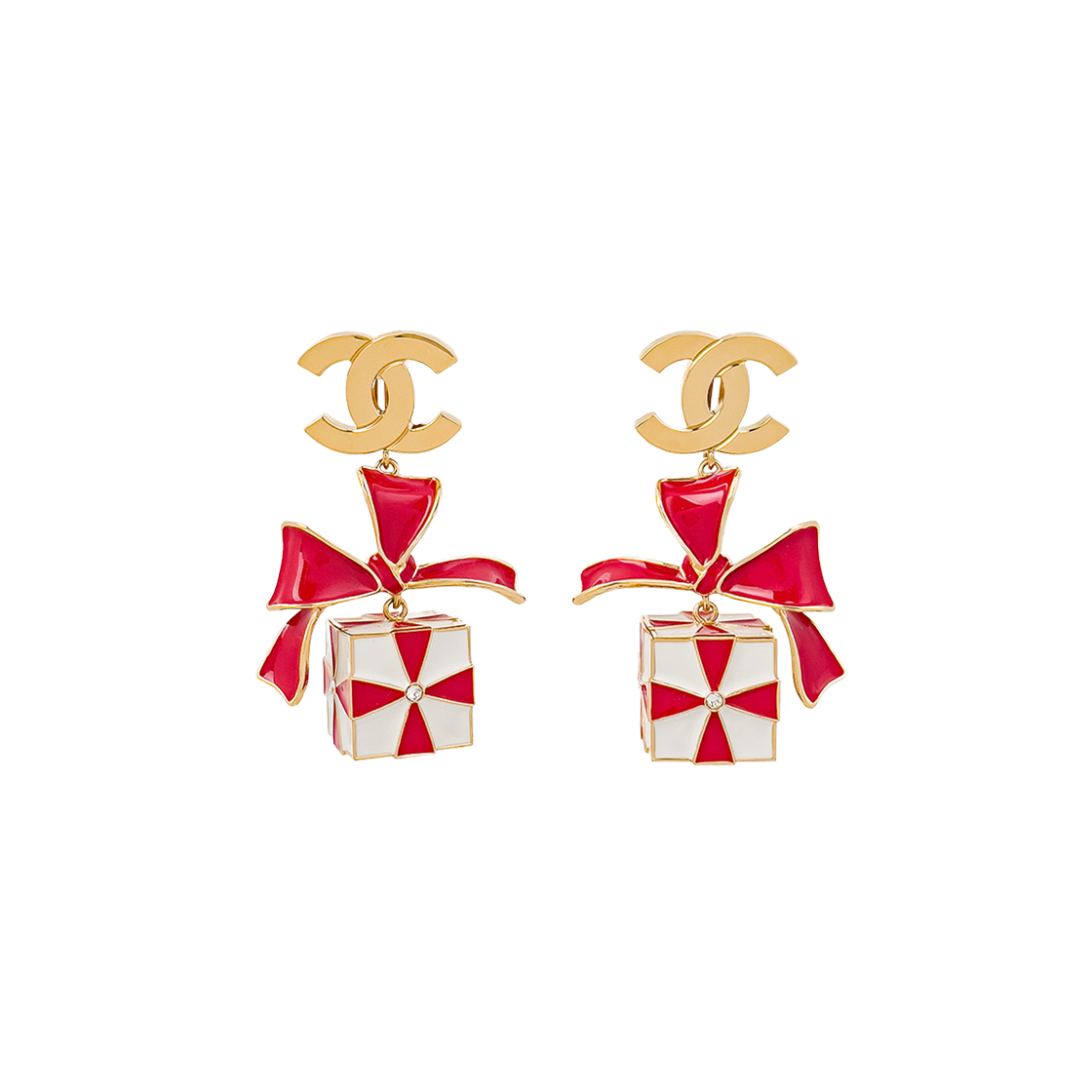 샤넬 26X 프레젠트 박스 클립 이어링 레드 & 멀티컬러 (6ET0906)(Chanel 26X Present Box Clip Earrings Red & Multi-Color 6ET0906) - 1