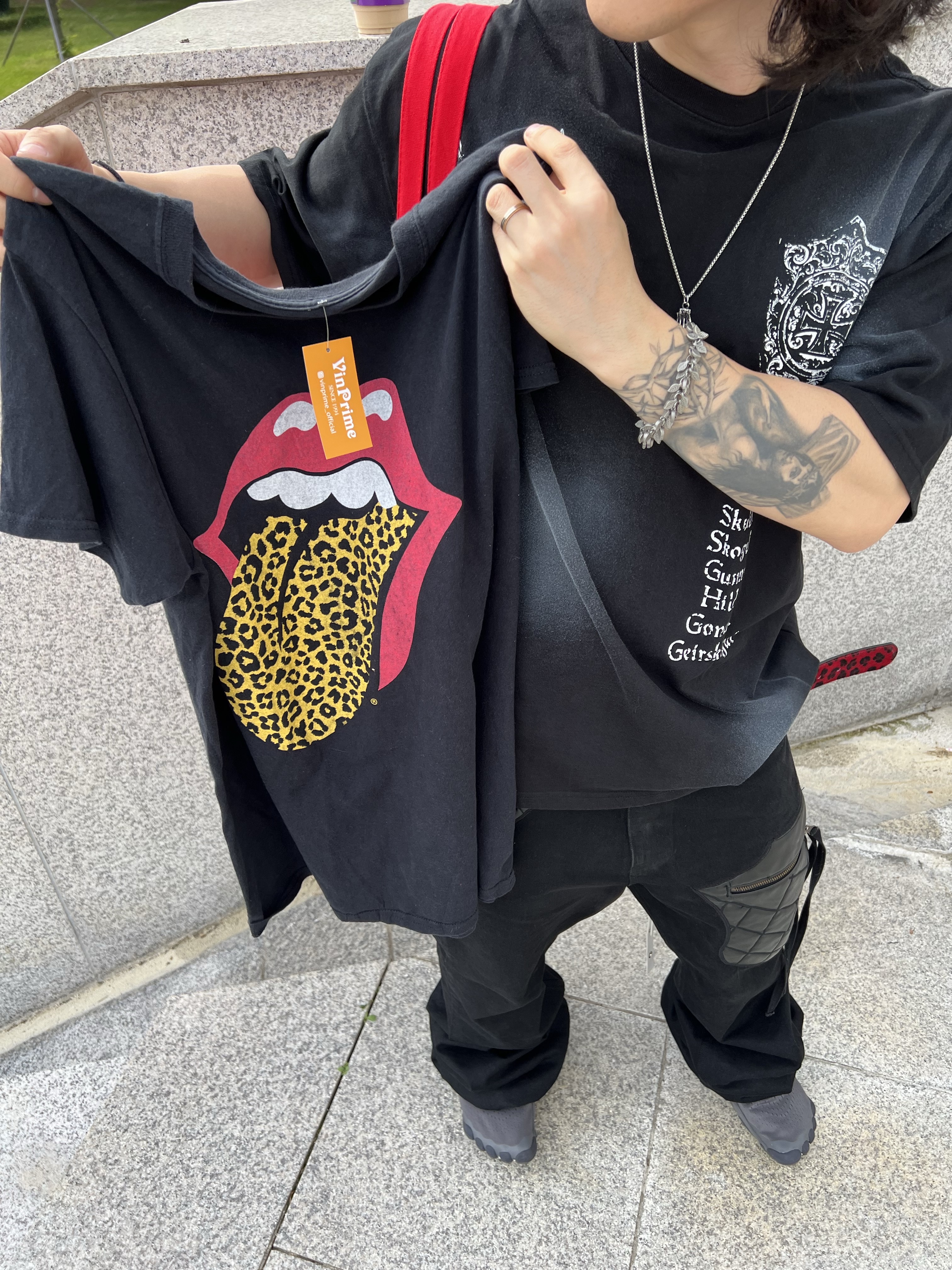 Gentle Monster Paranoyd 02 Silver Clear, emostanceclub Leather Patch Flared Jeans V3 Black 착용 스타일 - 6