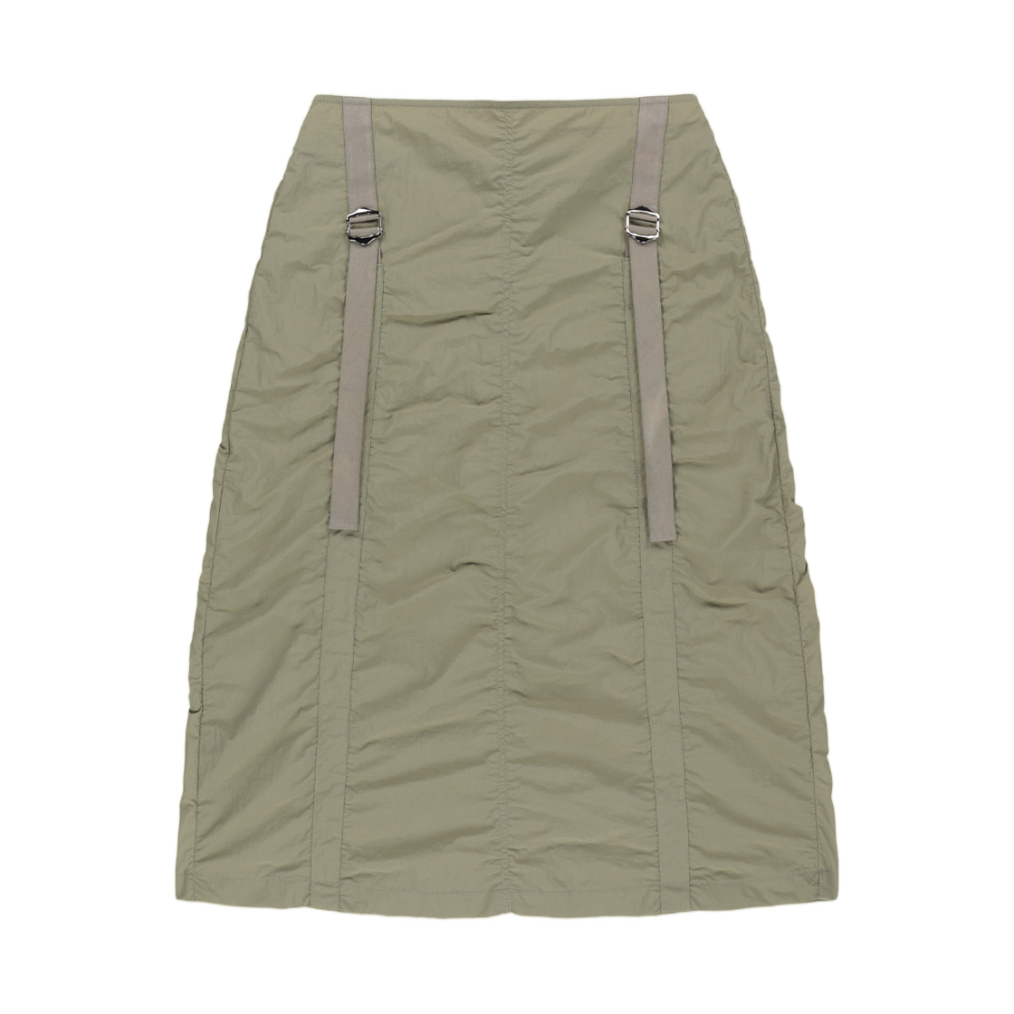 (W) 마뗑킴 나일론 셔링 미디 스커트 라이트 카키((W) Matin Kim Nylon Shirring Midi Skirt In Light Khaki) - 1