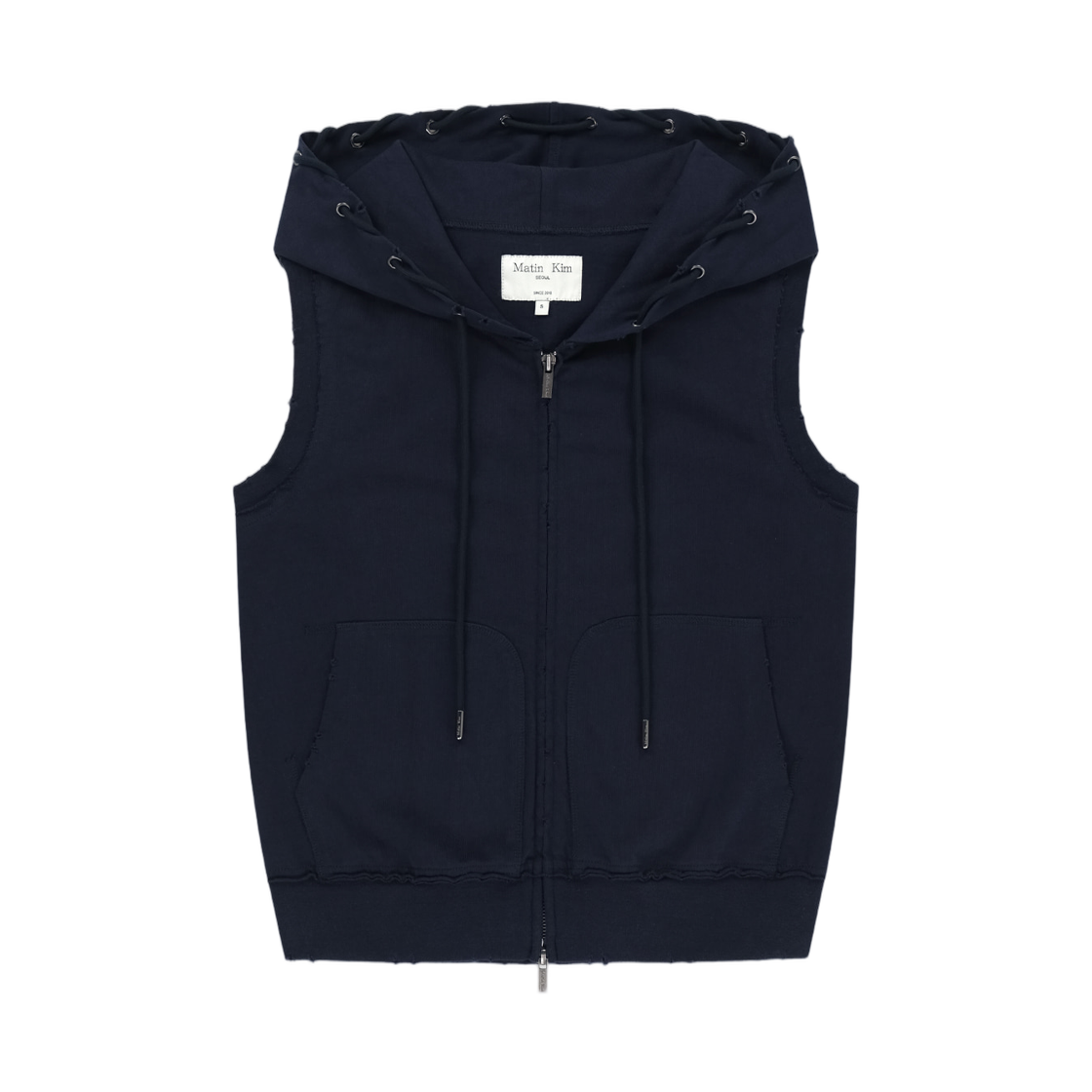 MK2634VT001MNA (W) Matin Kim Back Logo Jersey Hood Vest In Navy