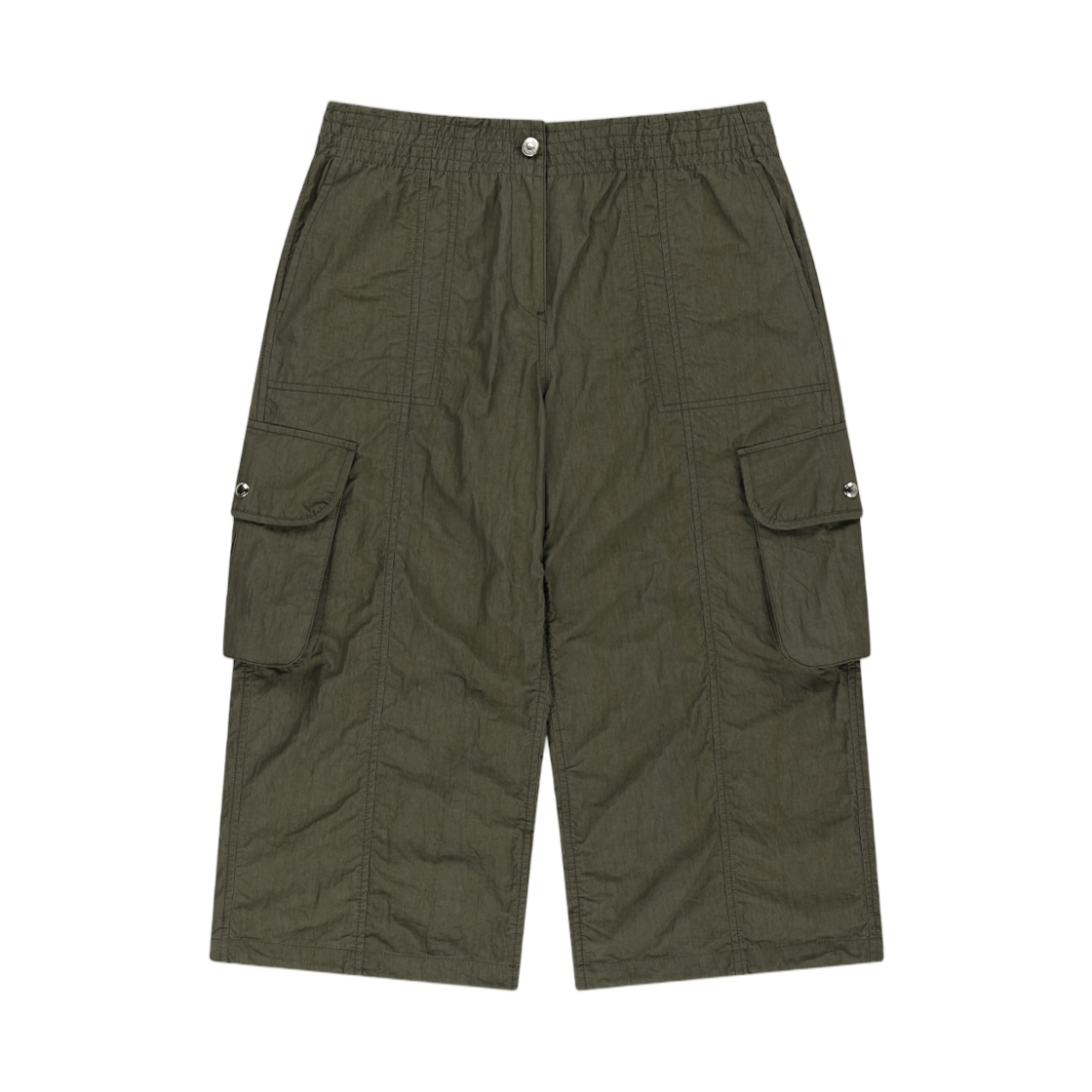 (W) 마뗑킴 크링클 카프리 팬츠 카키((W) Matin Kim Crinkle Capri Pants In Khaki)