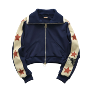 (W) Kapital Smooth Jersey Cropped Track Jacket Betsy Ross Navy Red