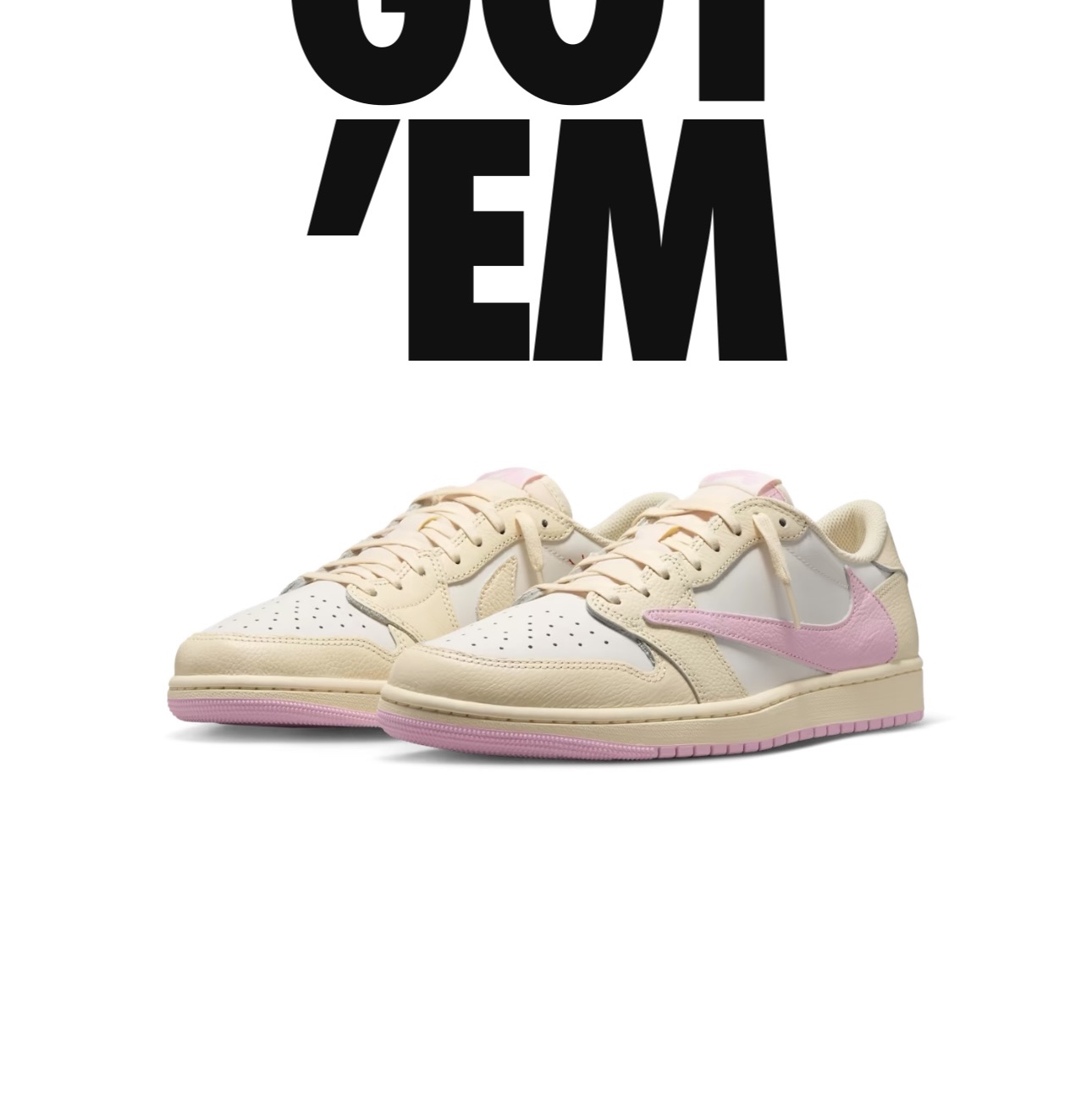 Jordan 1 x Travis Scott Retro Low OG SP Muslin Shy Pink, Jordan 1 x Travis Scott Retro Low OG SP Sail Tropical Pink 착용 스타일 - 1