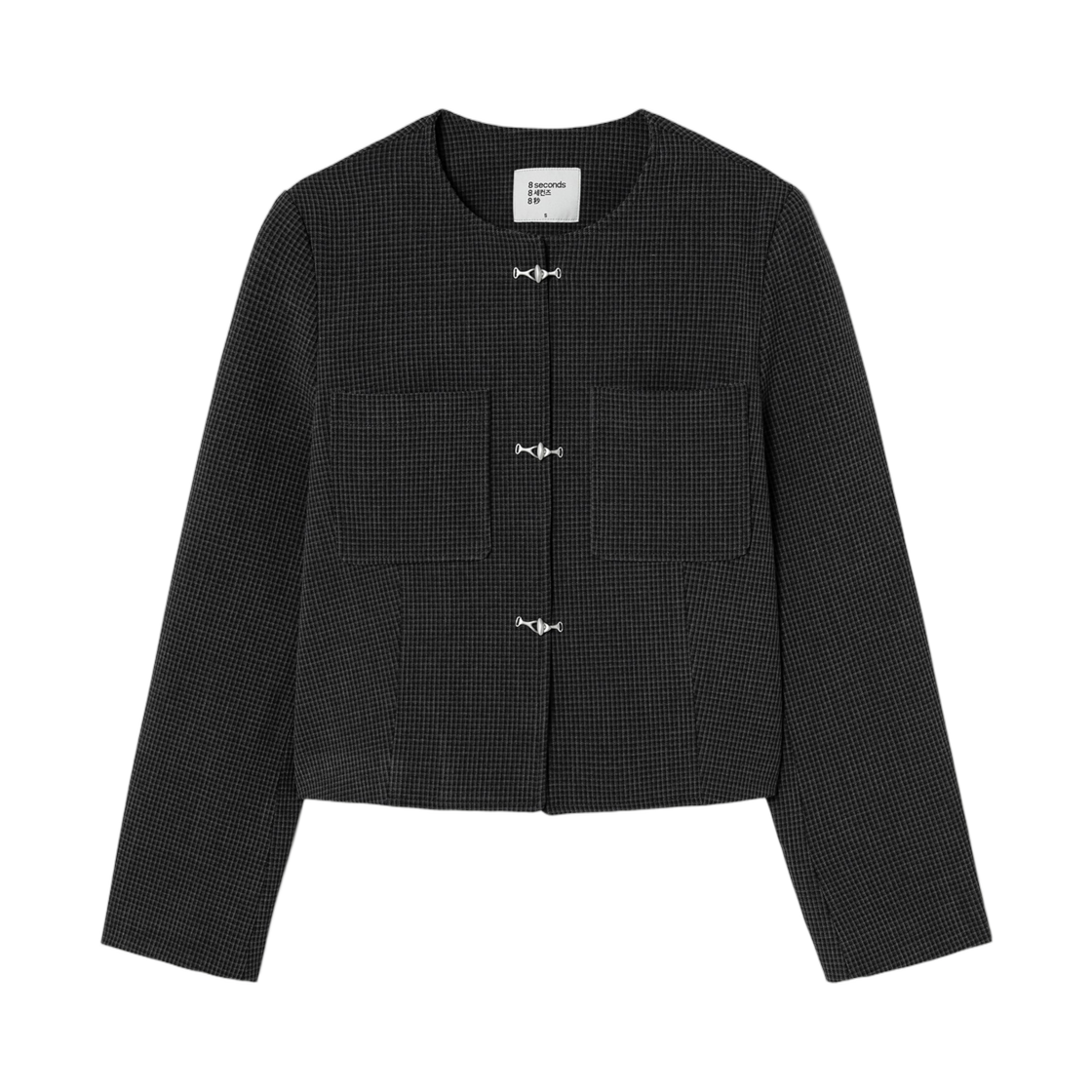(W) 에잇세컨즈 체크 라운드넥 버클 자켓 애쉬((W) 8seconds Check Round Neck Buckle Jacket Ash) - 1