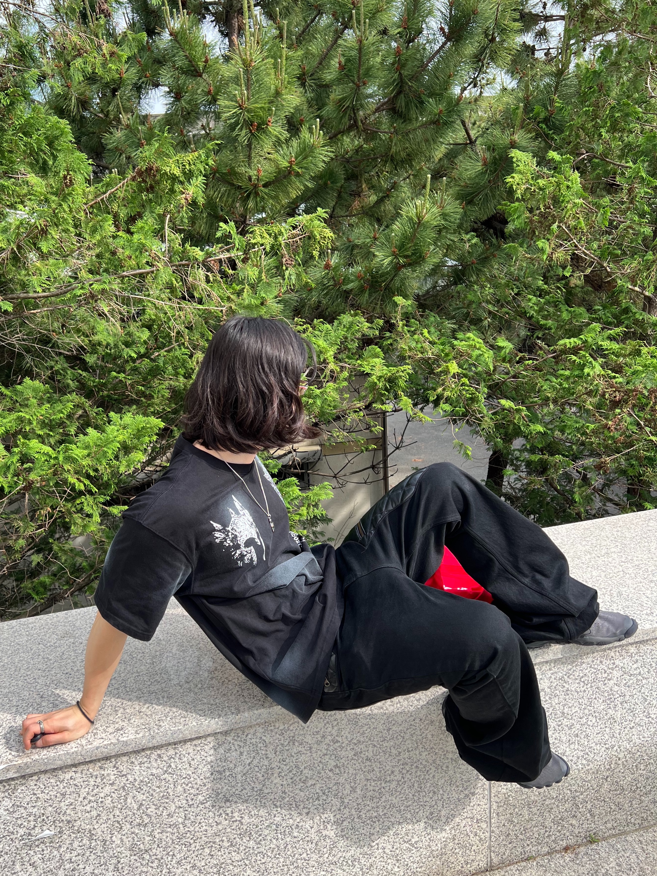 Gentle Monster Paranoyd 02 Silver Clear, emostanceclub Leather Patch Flared Jeans V3 Black 착용 스타일 - 7