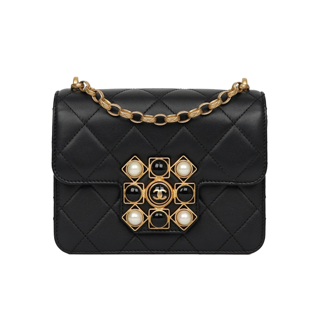 ITF36J6SWLJ8 Chanel Atelier Onyx Pearl Metal Flap Chain Crossbody Bag Series 30
