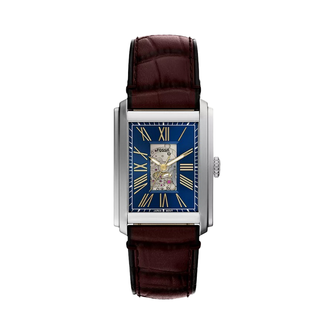 파슬 캐러웨이 오토매틱 쓰리핸드 30mm 크로코 레더 블루 브라운(Fossil Carraway Automatic Three-Hand 30mm Croco Leather Blue Brown)