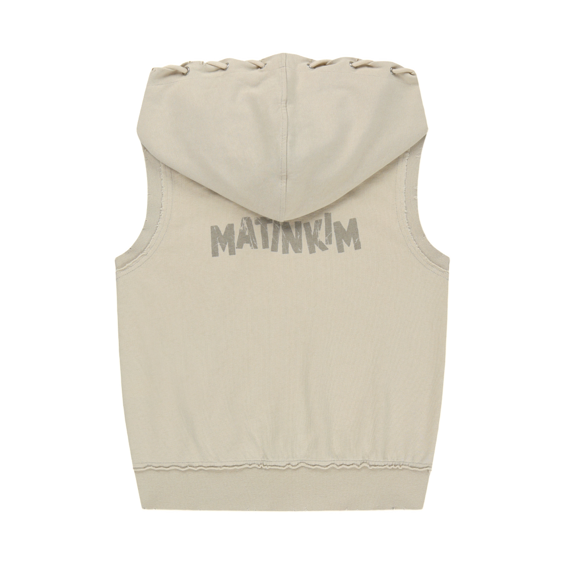 (W) 마뗑킴 백 로고 저지 후드 베스트 베이지((W) Matin Kim Back Logo Jersey Hood Vest In Beige) - 2
