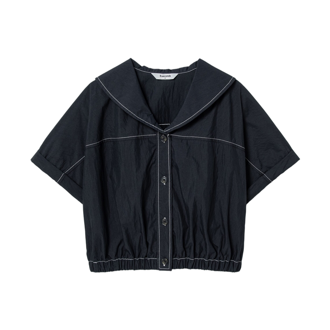 (W) 에잇세컨즈 스티치 숏슬리브 블루종 네이비((W) 8seconds Stitch Short Sleeve Blouson Navy) - 1