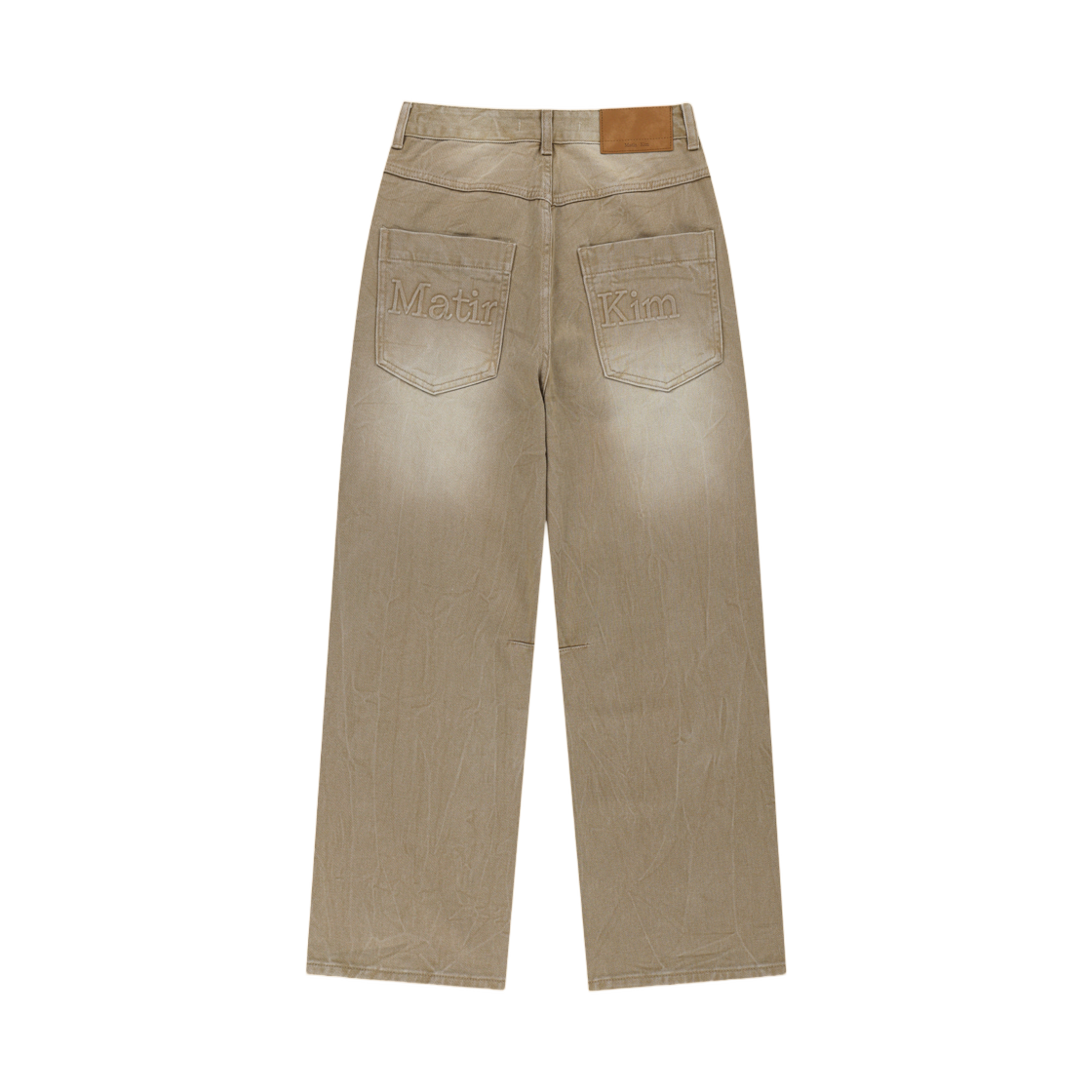 (W) 마뗑킴 백 로고 워시드 데님 팬츠 베이지((W) Matin Kim Back Logo Washed Denim Pants In Beige) - 2