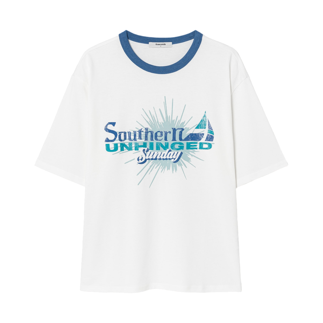 265442BY41 8seconds Beach Graphic Neck Color Short Sleeve T-Shirt White