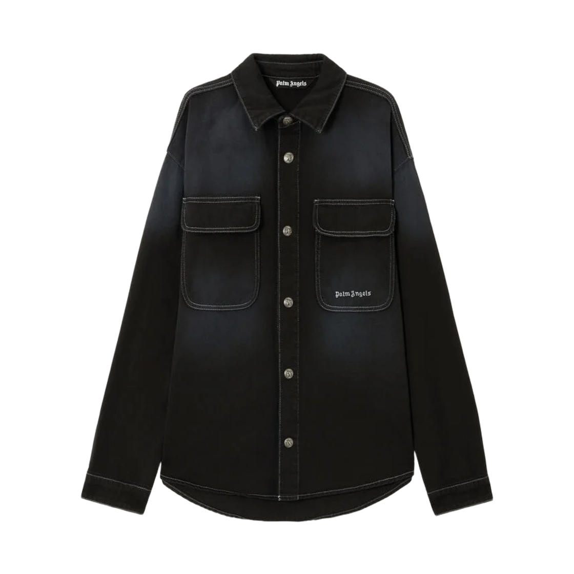 팜엔젤스 클래식 로고 루즈 데님 셔츠 - 블랙 오프 화이트(Palm Angels Classic Logo Loose Dnm Shirt - Black Off White)