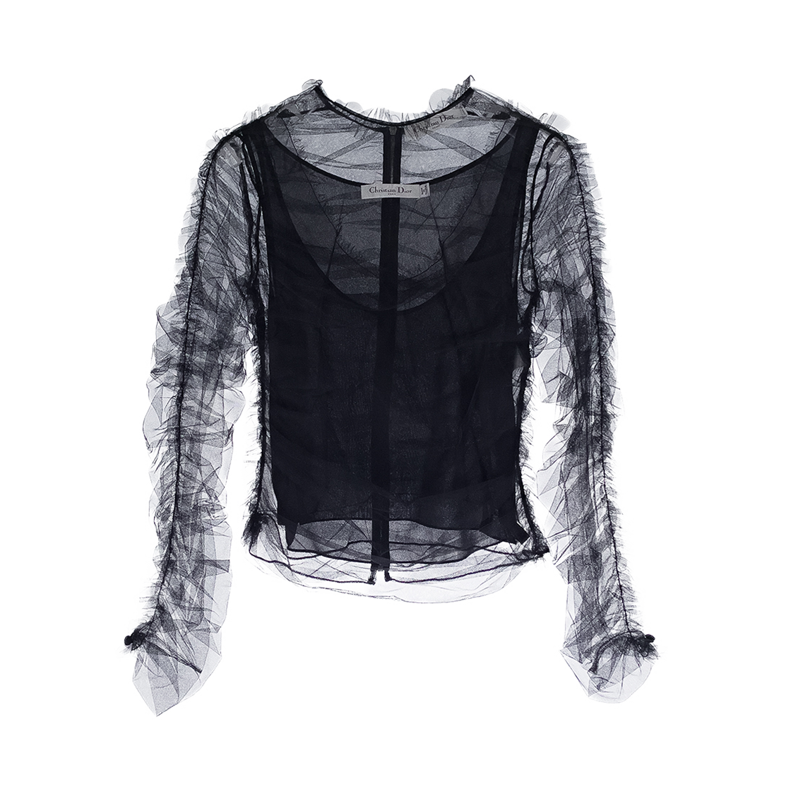 디올 레이스 백집업 시스루 블라우스 & 탑 36 블랙 (6ET0936)(Dior Lace Zip-Up Sheer Blouse & Top Black 6ET0936) - 1