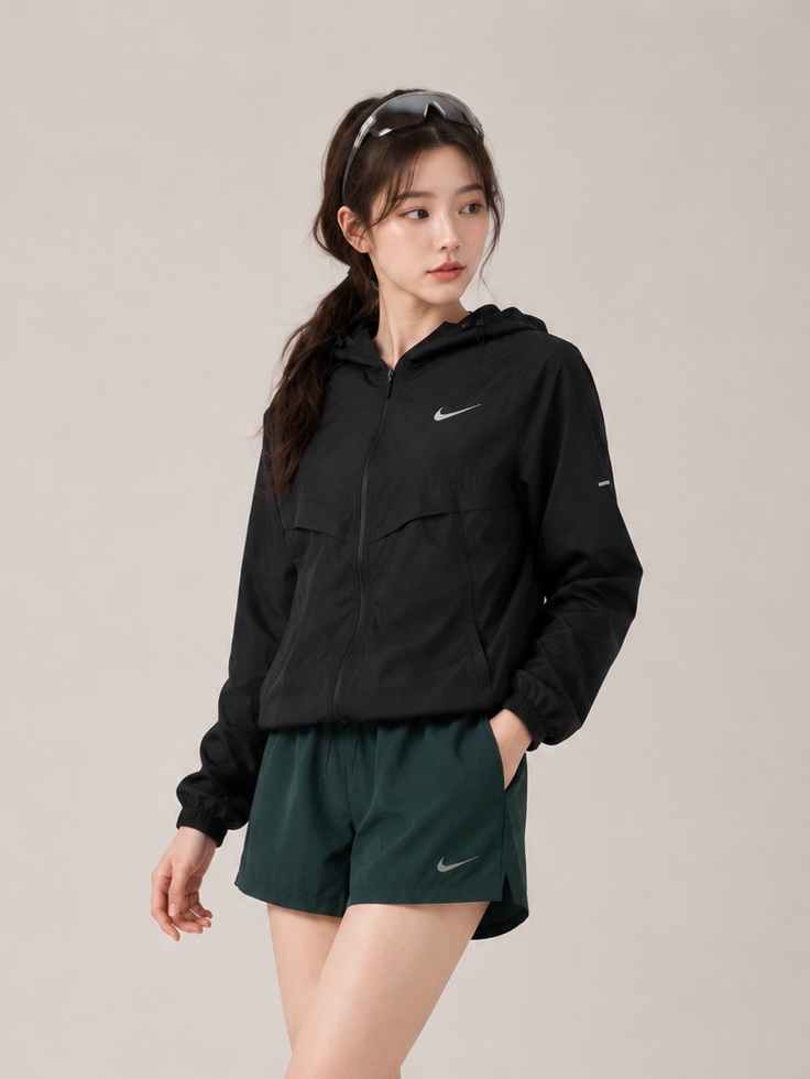 Nike Stride Repel UV Running Jacket Black - Asia, Nike Dri-Fit 7 Inch Unlined Versatile Shorts Vintage Green Black - US/EU 착용 스타일 - 1