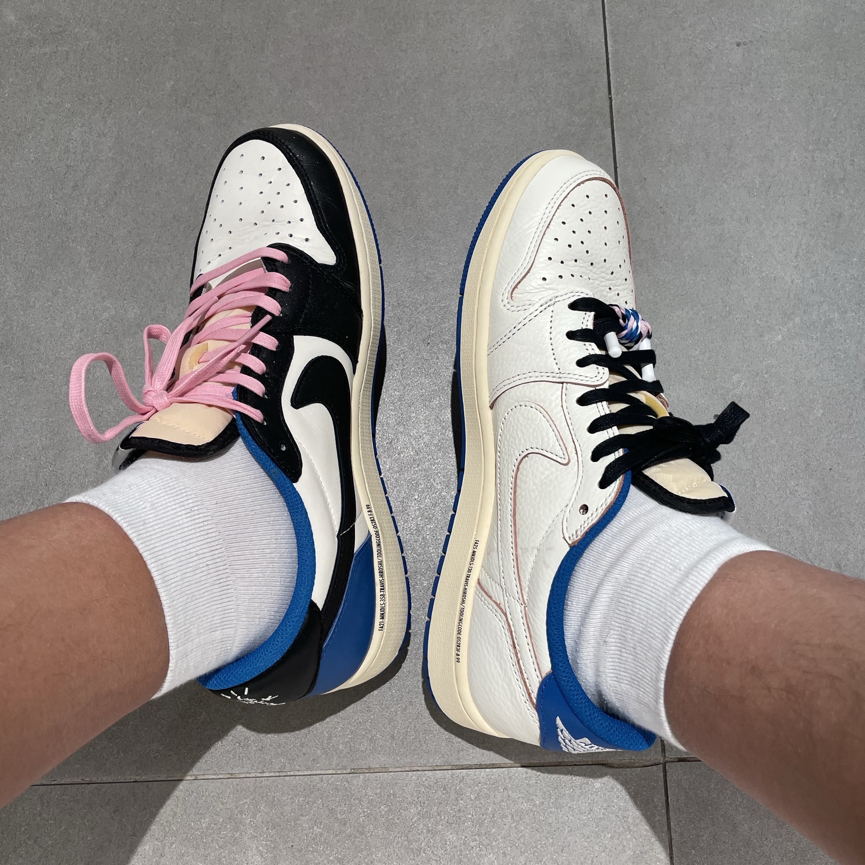 Jordan 1 x Travis Scott x Fragment Retro Low OG SP Military Blue, Jordan 1 x Travis Scott x Fragment Retro Low OG SP Sail Military Blue 착용 스타일