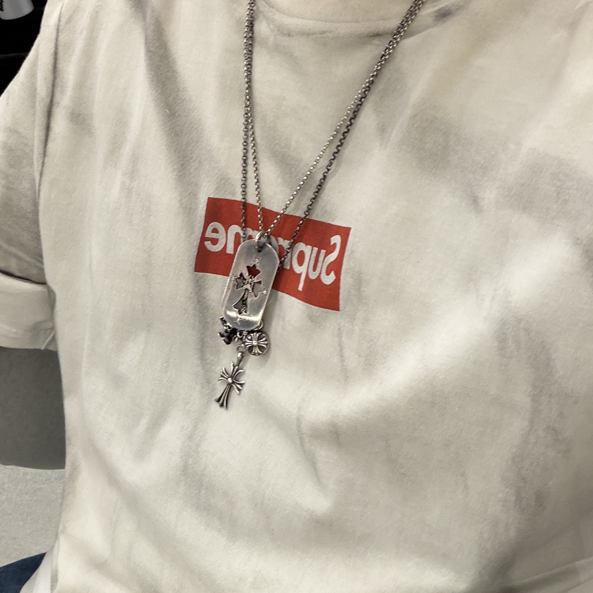 Supreme x MM6 Maison Margiela Box Logo T-Shirt White - 24SS, Supreme Double Knee Painter Pant Washed Indigo - 24SS 착용 스타일 - 2