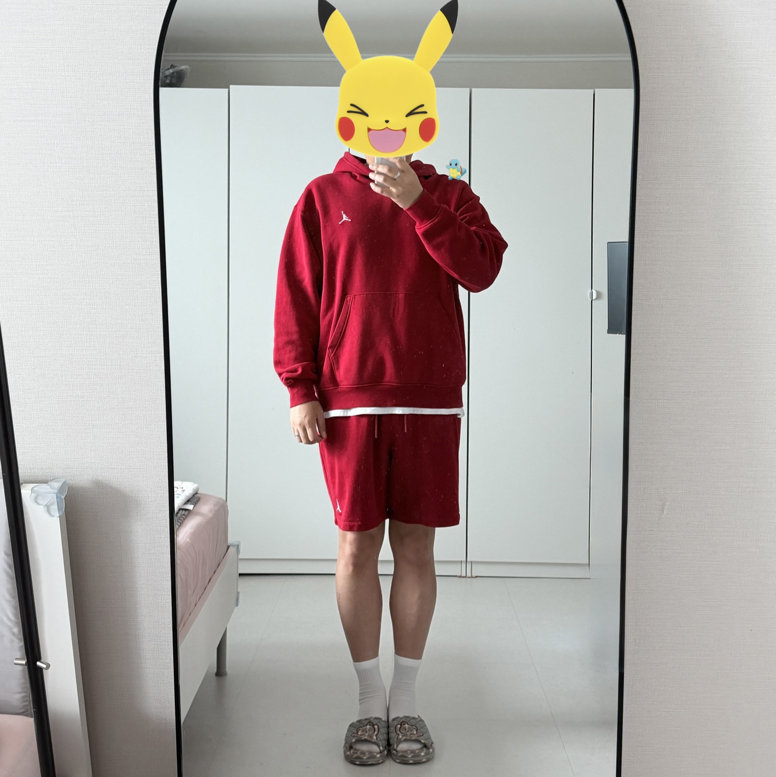 Jordan Brooklyn Fleece Pullover Hoodie Black White - US/EU, Jordan Brooklyn Fleece Shorts Black White (FV7287-010) 착용 스타일 - 1
