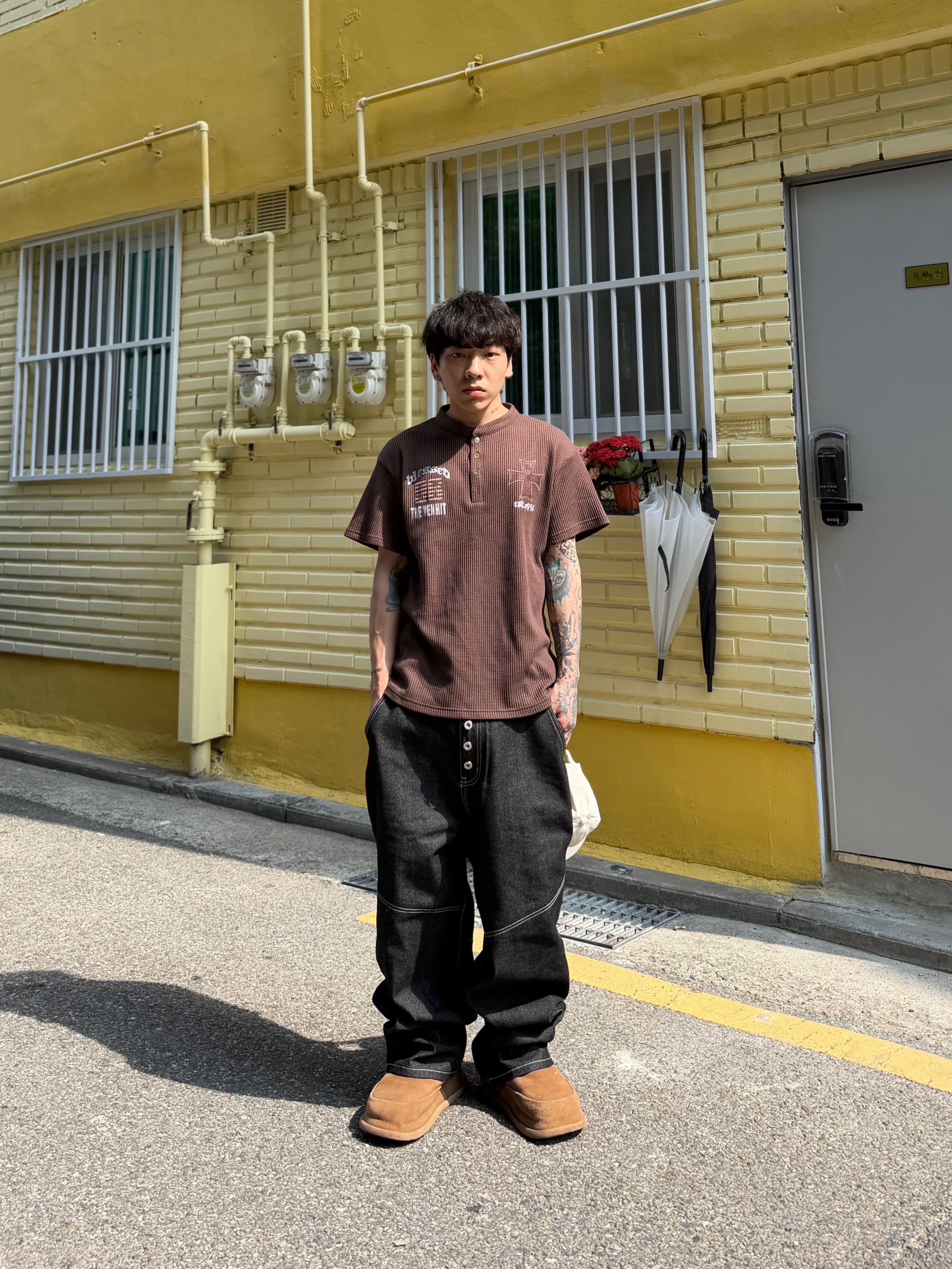 NONPARKING X kinchi N Road Boots Brown 착용 스타일 - 2