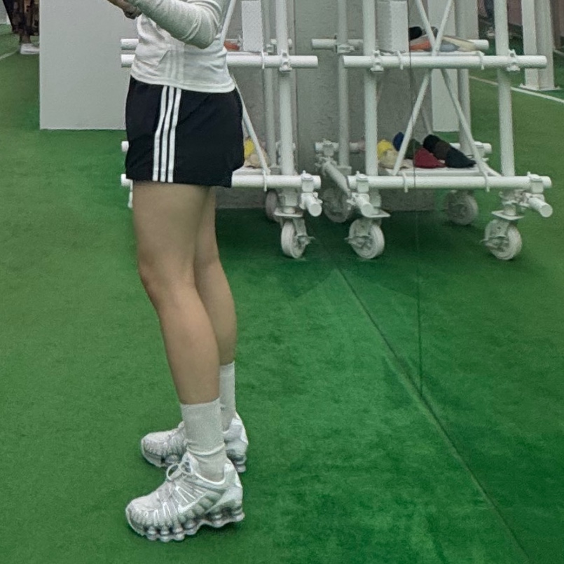 (W) Nike Shox TL Photon Dust Metallic Silver, (W) Adidas 3-Stripes Woven Shorts Black - KR Sizing 착용 스타일