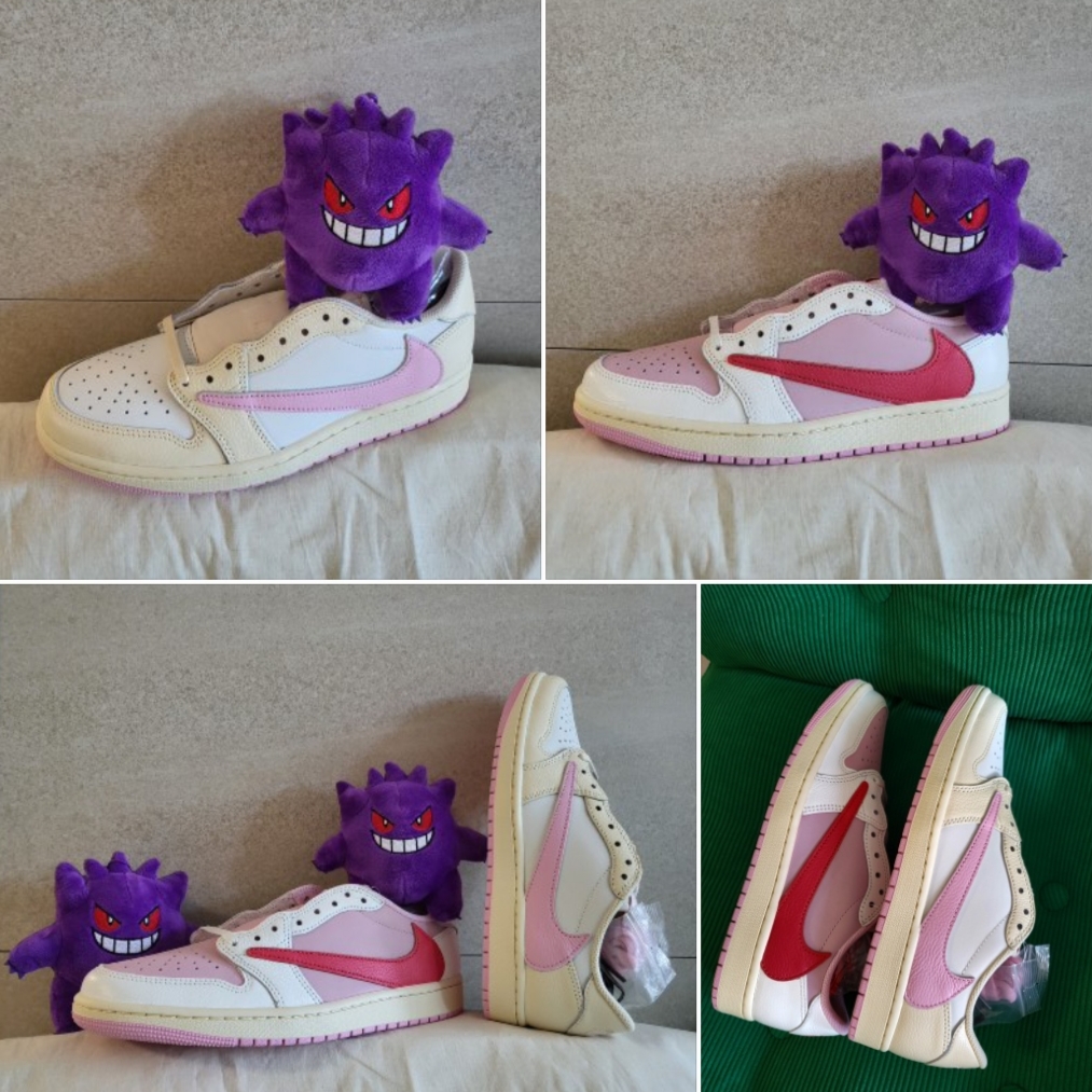 Jordan 1 x Travis Scott Retro Low OG SP Sail Tropical Pink, Jordan 1 x Travis Scott Retro Low OG SP Muslin Shy Pink 착용 스타일