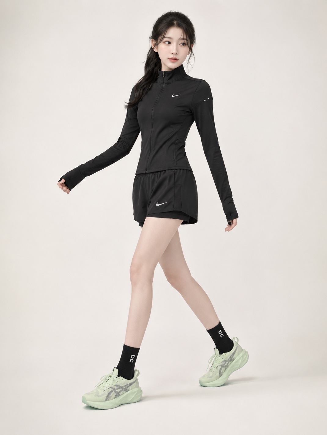 (W) Nike Swift Dri-Fit Full Zip Mid Layer Running Top Black - Asia, Nike Dri-Fit Challenger 5 Inch Brief Lined Versatile Shorts Black - Asia 착용 스타일