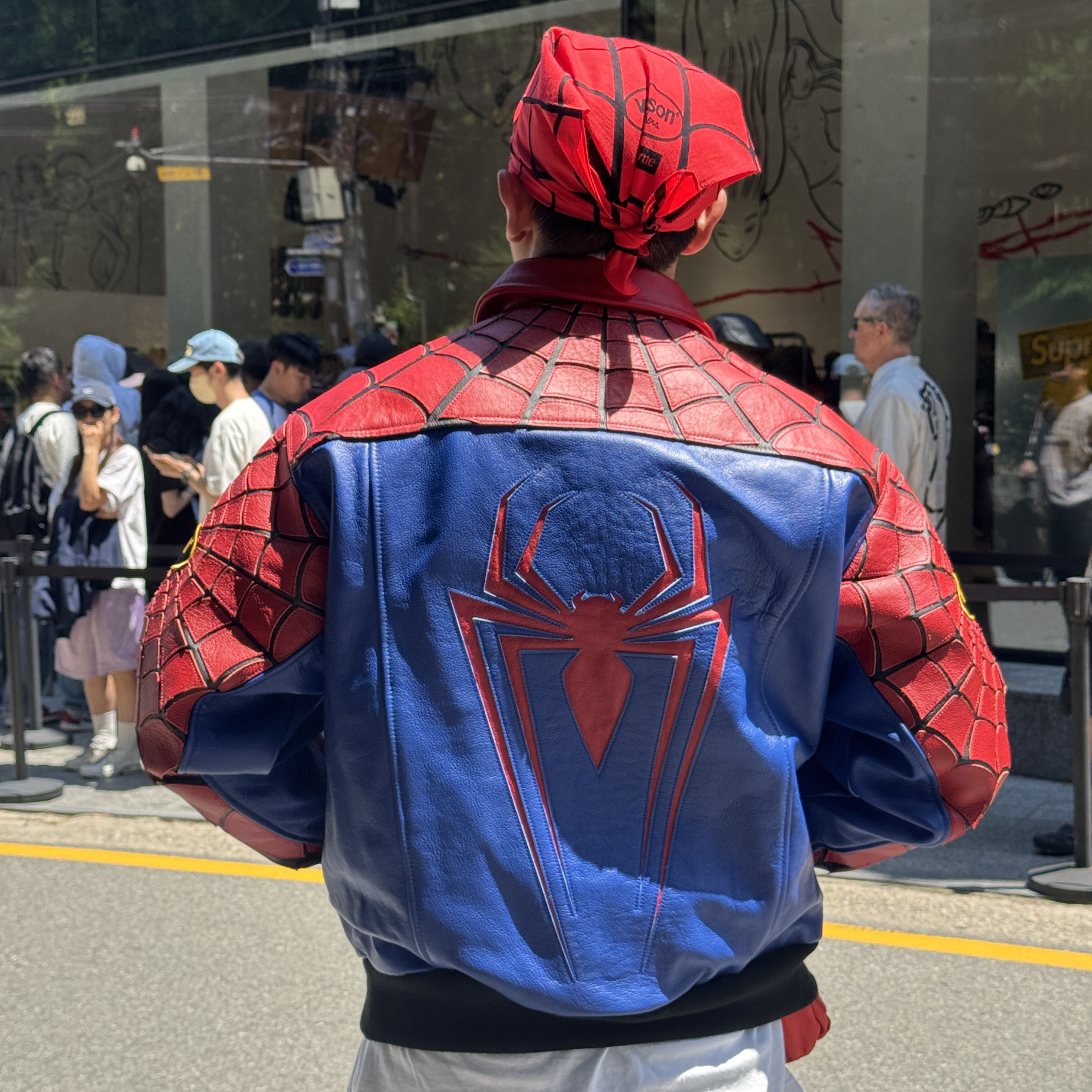 Supreme x Vanson Leathers Spider-Man Jacket Red - 26SS 착용 스타일 - 2