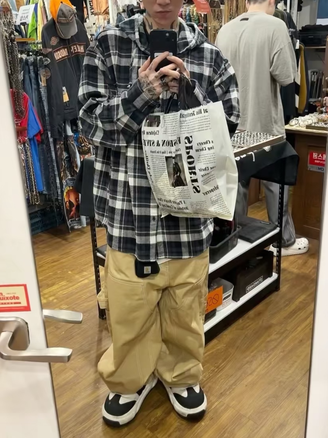 Supreme Hooded Flannel Shirt Black - 26SS 착용 스타일