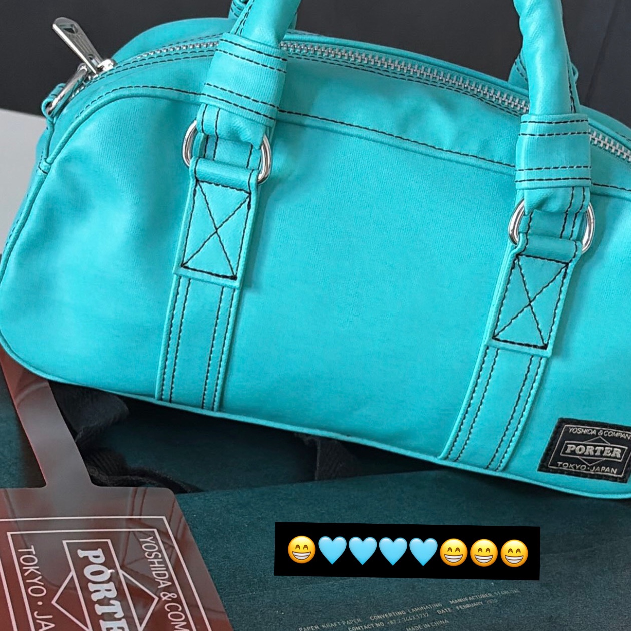Porter Free Style Mini Boston Bag Turquoise 착용 스타일