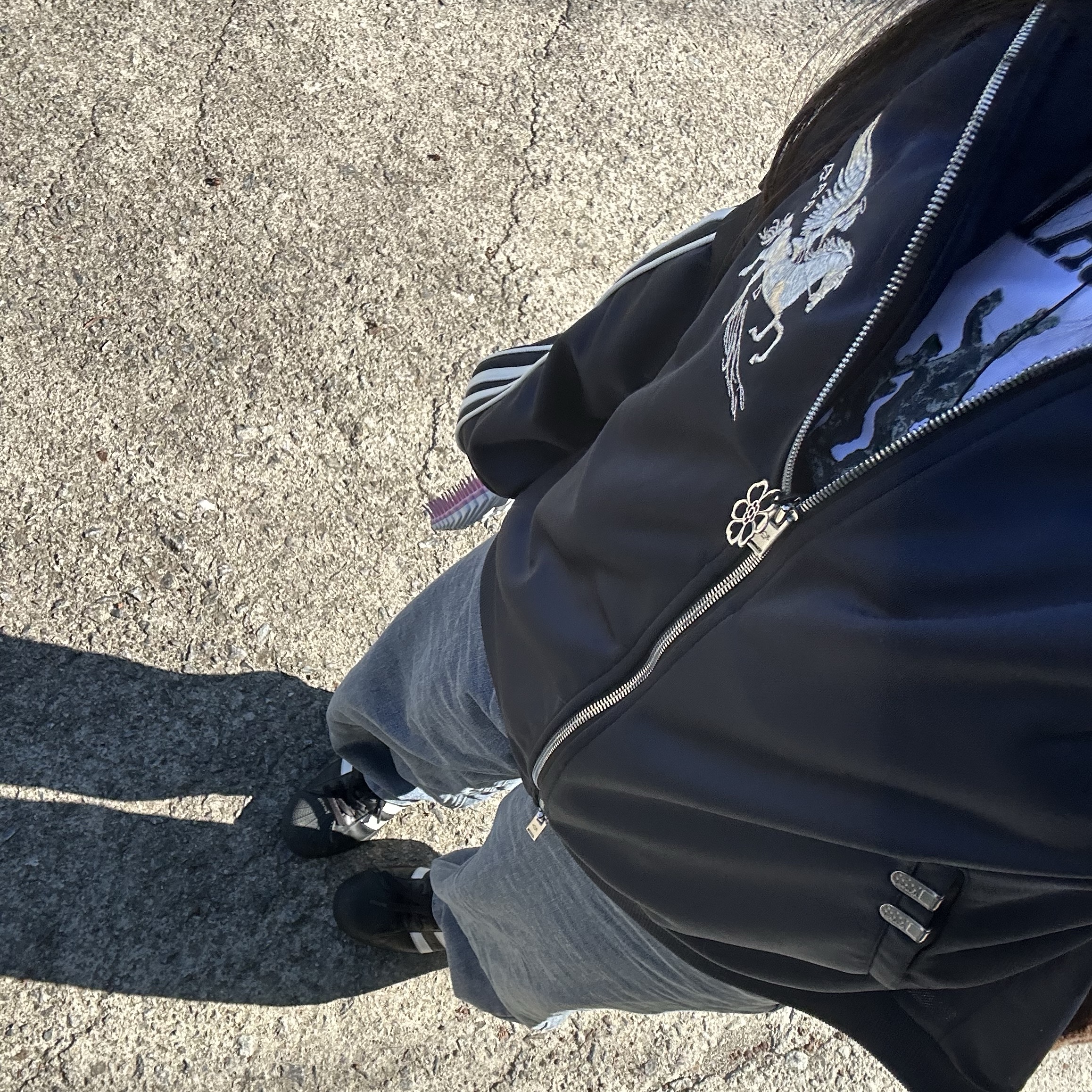 [트리플적립] PACOSPLY Falling Angel Sports Jacket Navy 착용 스타일