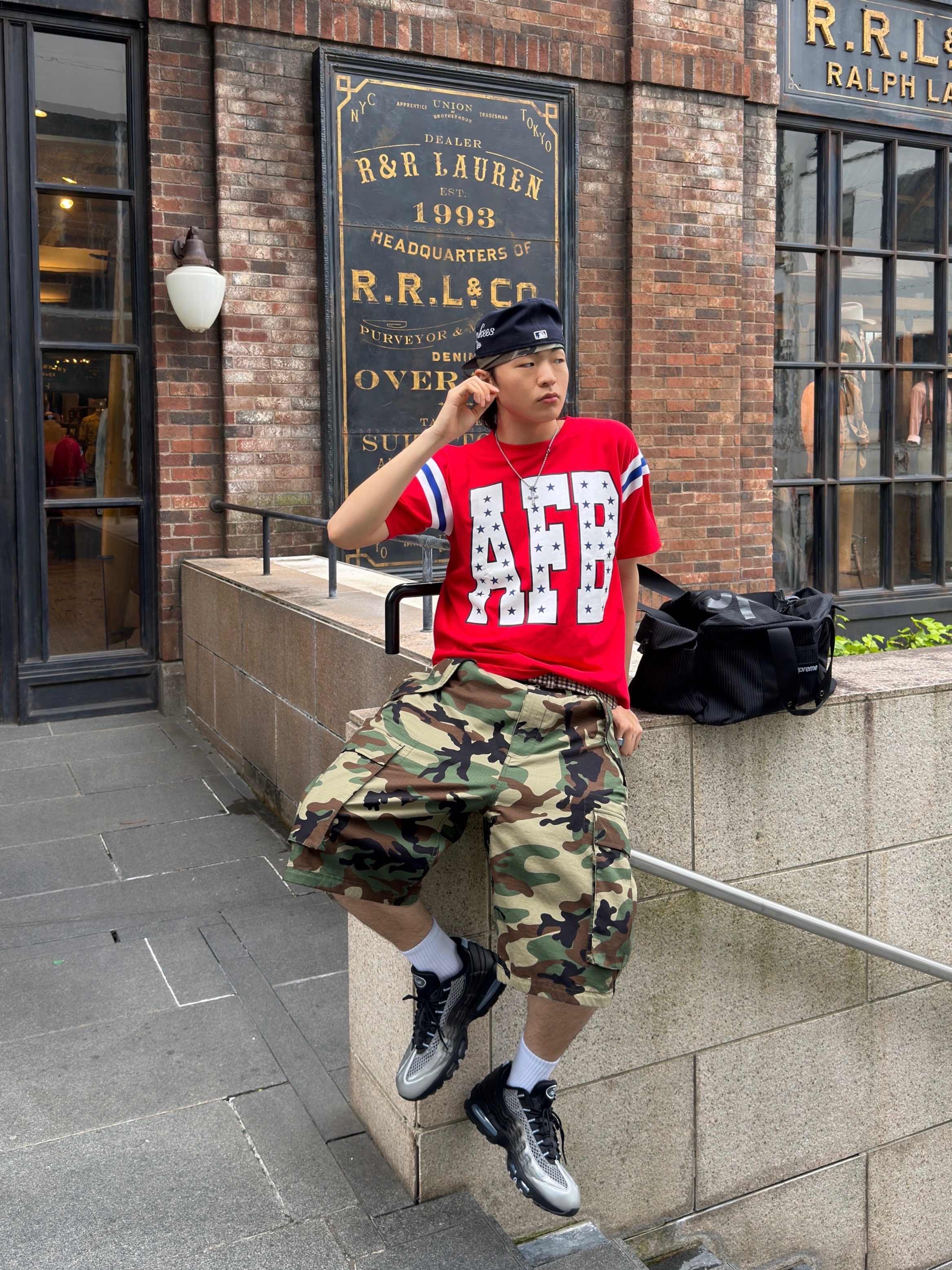 Stussy Cargo Shorts Ripstop Woodland Camo 착용 스타일 - 1